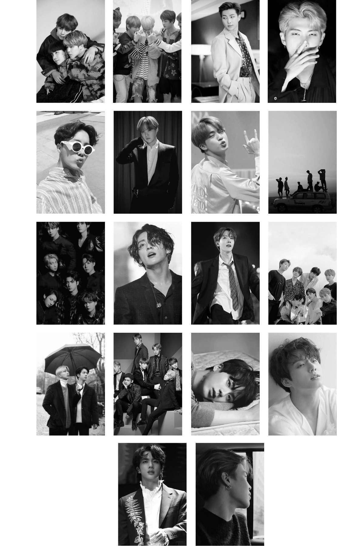 Bts Duvar Poster Seti - Arkası Yapışkanlı Kolaj Seti - 50 Adet - Siyah Beyaz, 10cm*15cm, Kutulu Set