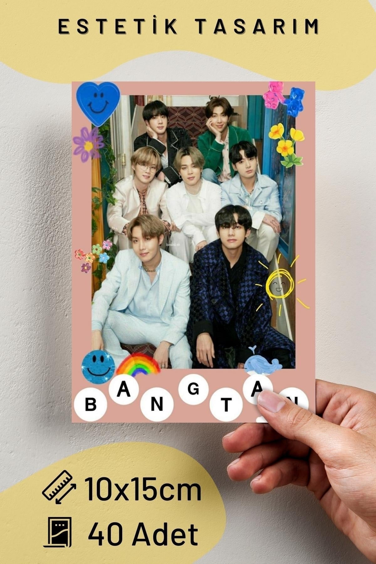 Bts Poster Seti, Arkası Yapışkanlı K-pop Poster Kolaj Seti, 40 Adet, Renkli Bts Fotoğraf