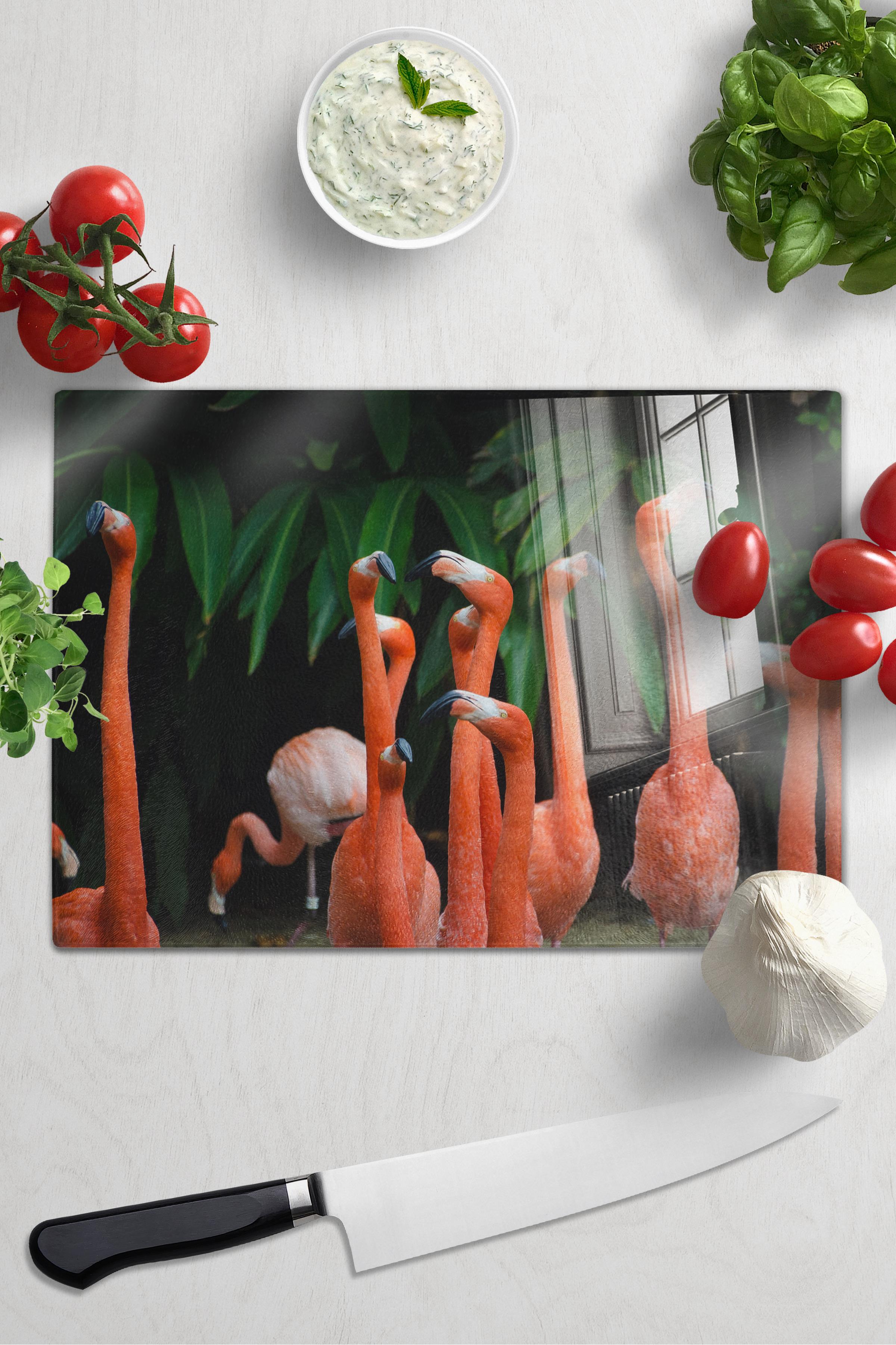 Cam Kesme Tahtası, Kalın Ve Kırılmaz Cam - Flamingo Tema - 21*30cm - Doğrama Tahtası, Mutfak Dekoru