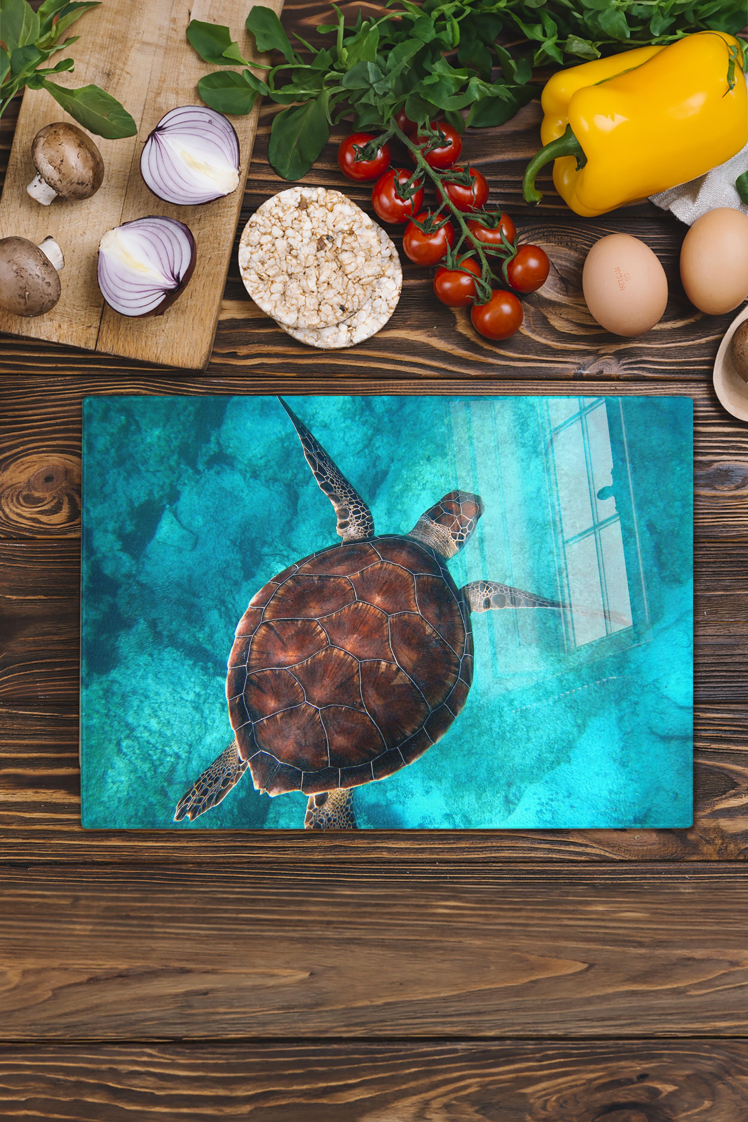 Cam Kesme Tahtası - Kaplumbağa Temalı - 21*30cm - Doğrama Tahtası - Estetik, Dekoratif Sunum Tahtası