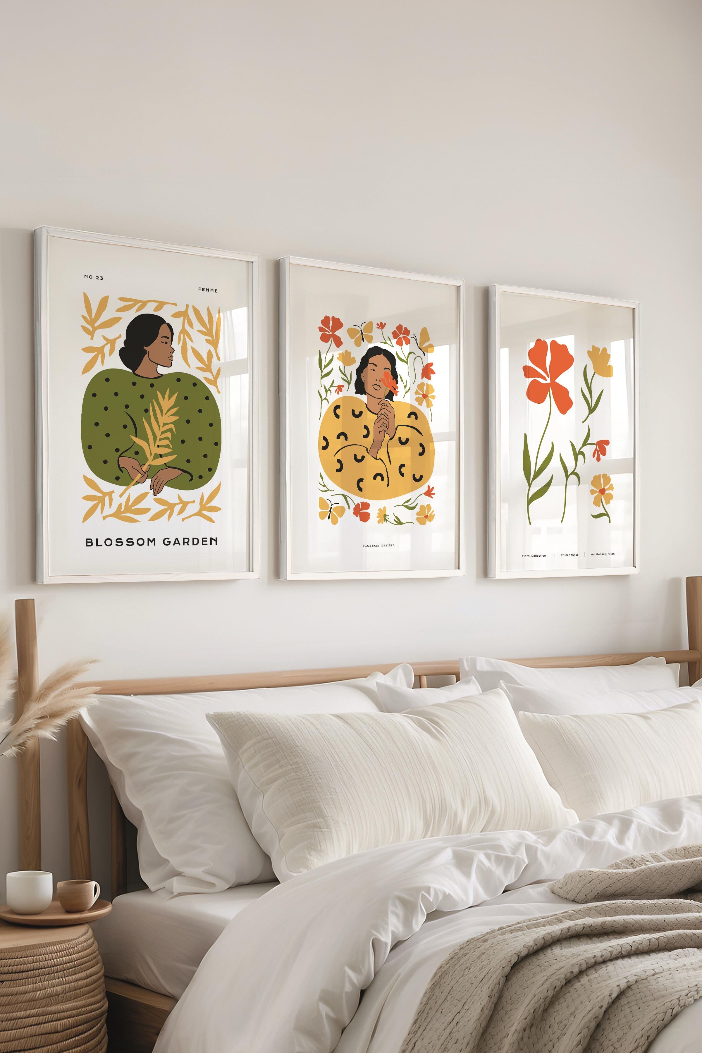 Çerçeveli Tablo Seti, 3 Adet Beyaz Çerçeve ve Minimalist Boho Temalı Poster Seti, No:300507