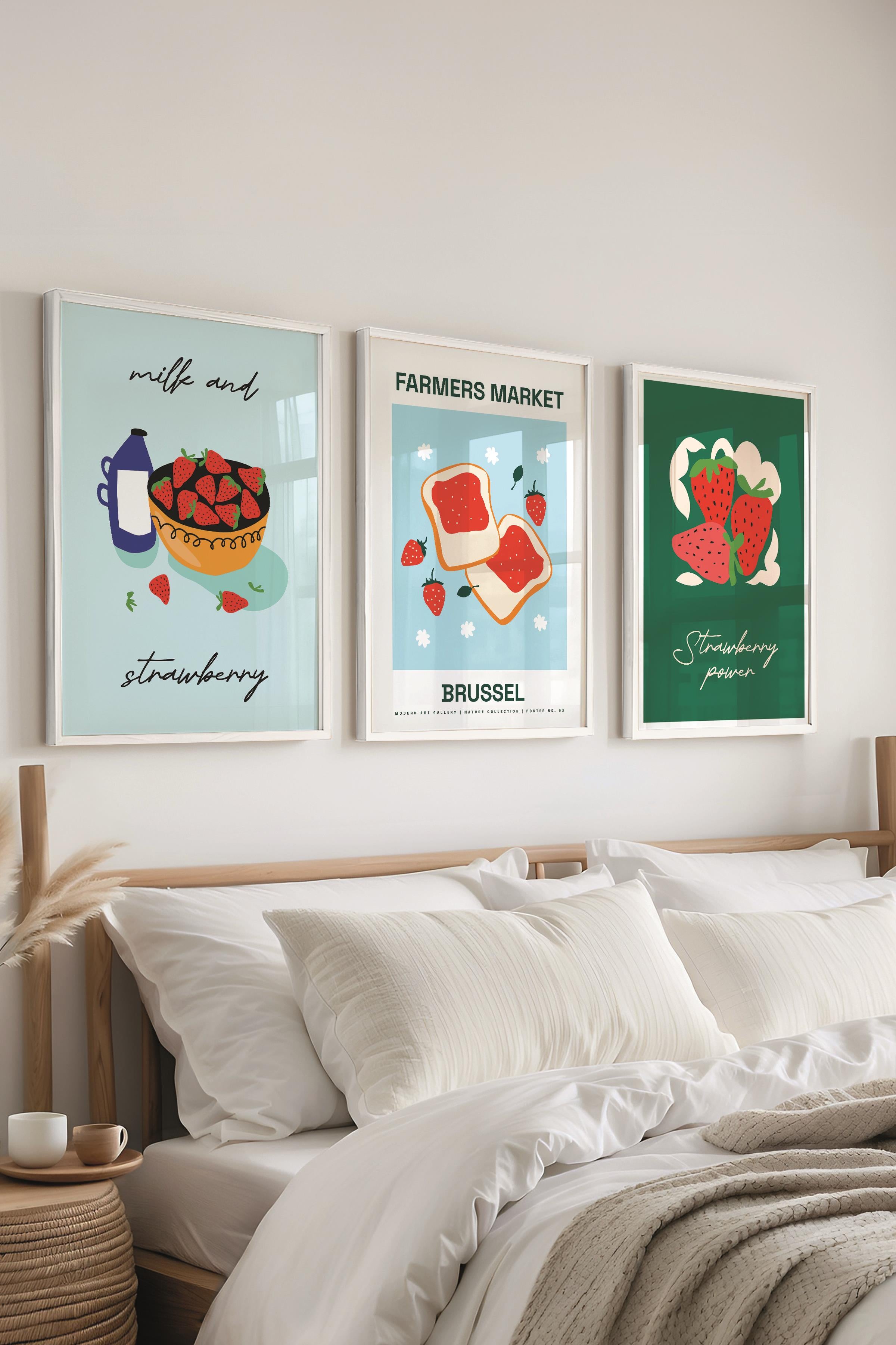 Çerçeveli Tablo Seti, 3 Adet Beyaz Çerçeve ve Minimalist Boho Temalı Poster Seti, No:300513