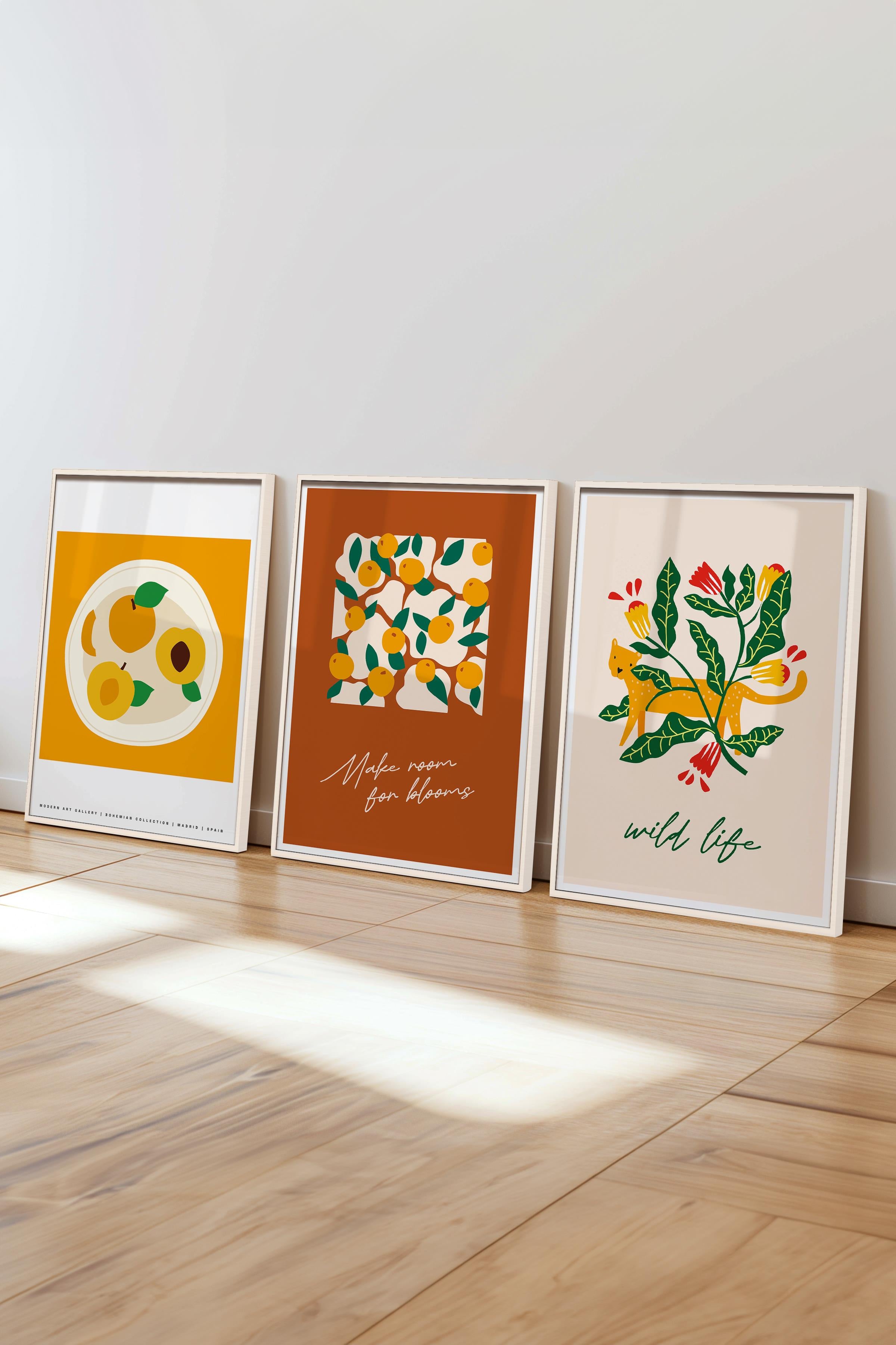 Çerçeveli Tablo Seti, 3 Adet Beyaz Çerçeve ve Minimalist Boho Temalı Poster Seti, No:300514