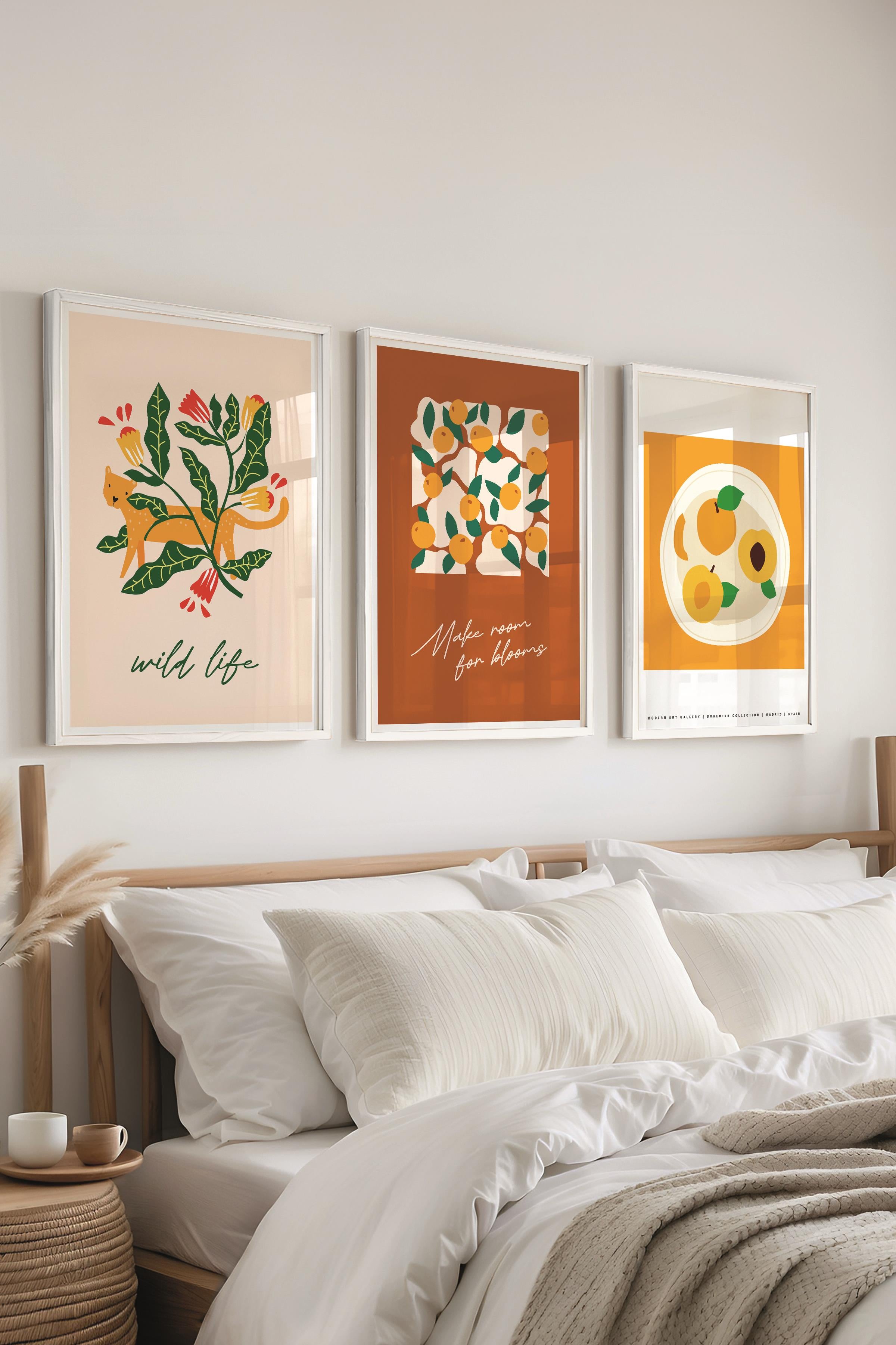 Çerçeveli Tablo Seti, 3 Adet Beyaz Çerçeve ve Minimalist Boho Temalı Poster Seti, No:300514