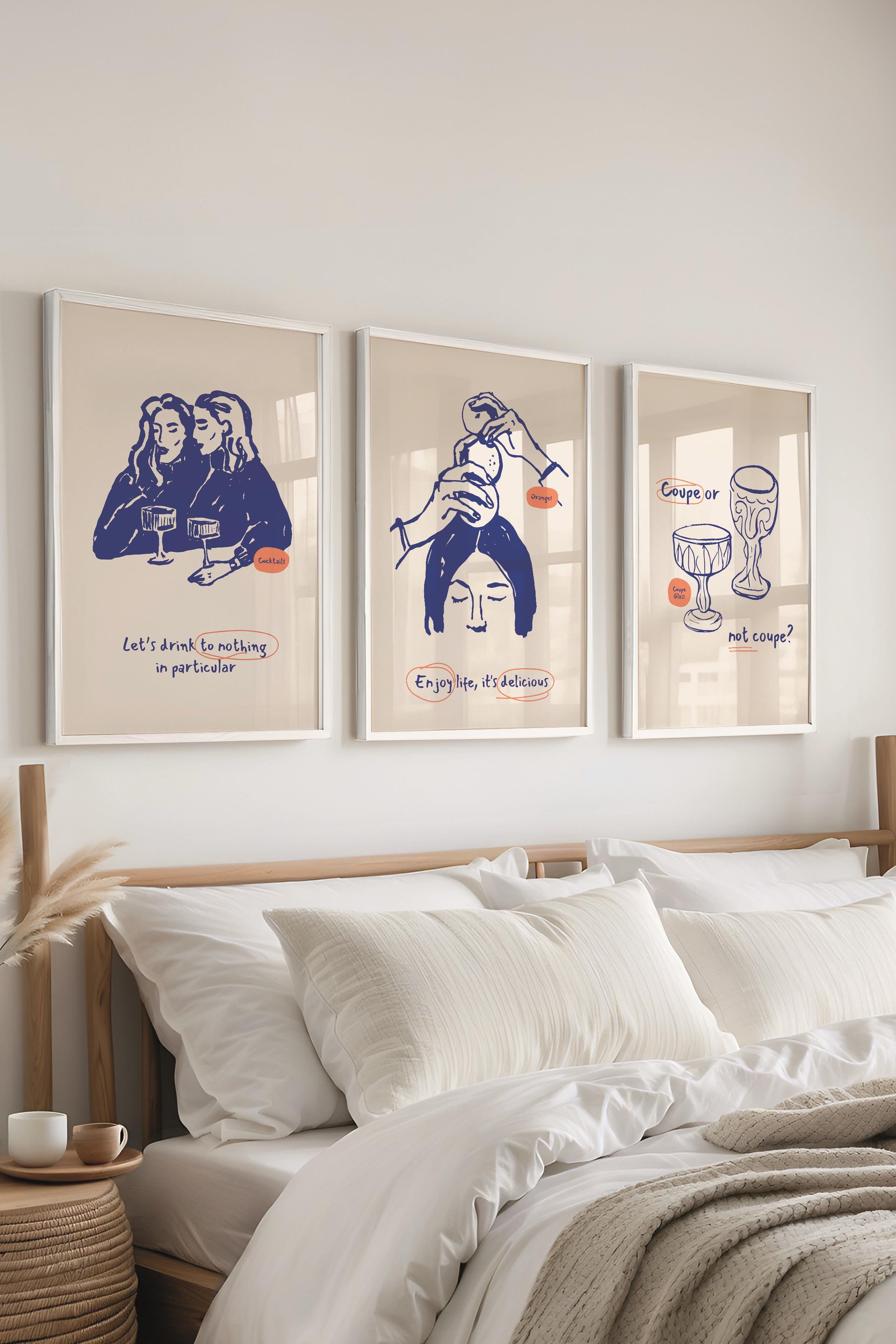 Çerçeveli Tablo Seti, 3 Adet Beyaz Çerçeve ve Minimalist Yemek Temalı Poster Seti, No:300551