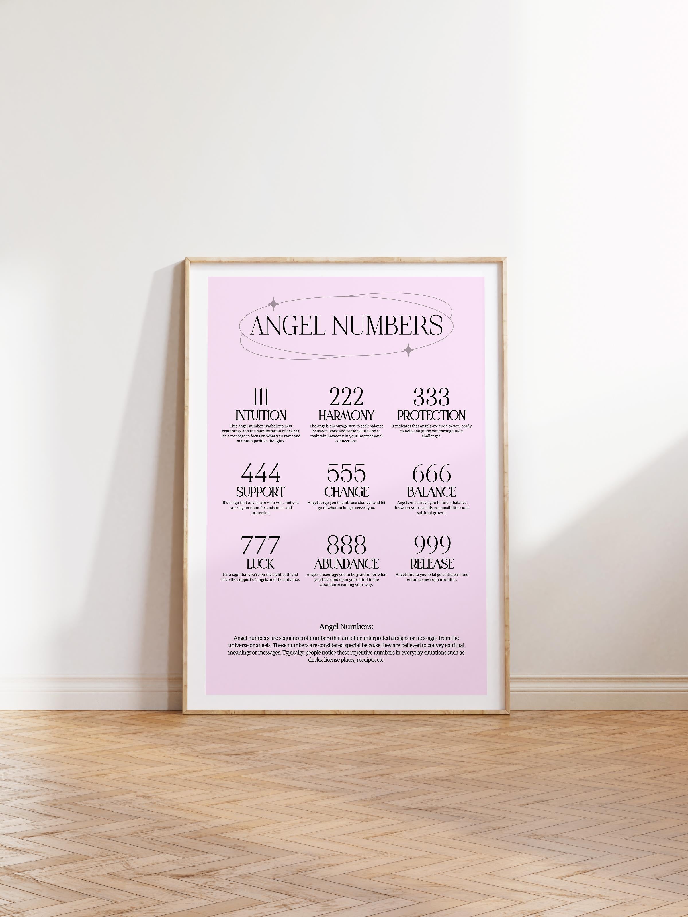 Çerçevesiz Poster, Aura Serisi NO:120 - Angel Numbers Pembe, Melek Numaraları, Renkli Poster