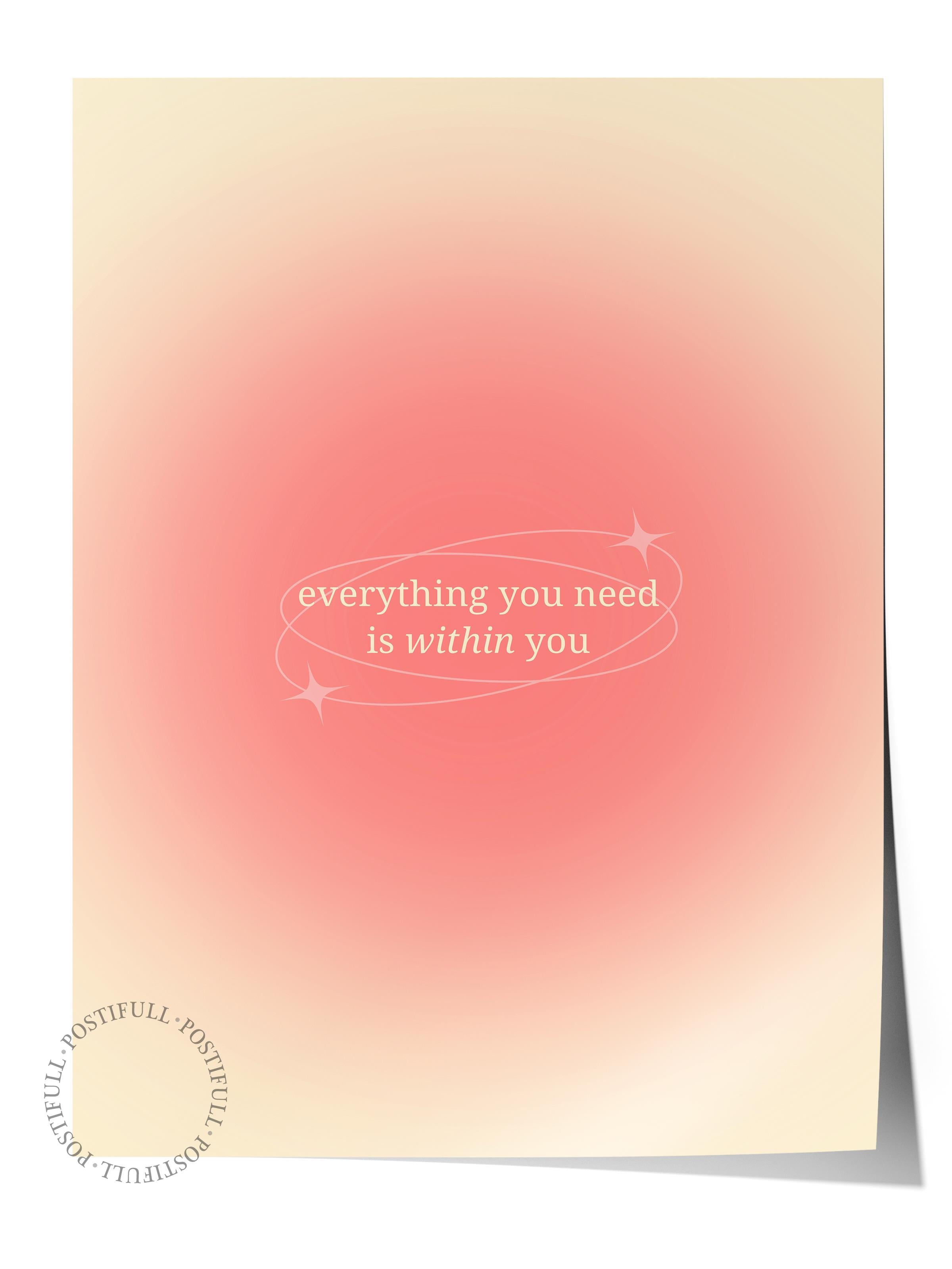 Çerçevesiz Poster, Aura Serisi NO:146 - Everything You Need is With You, Turuncu, Melek Numaraları