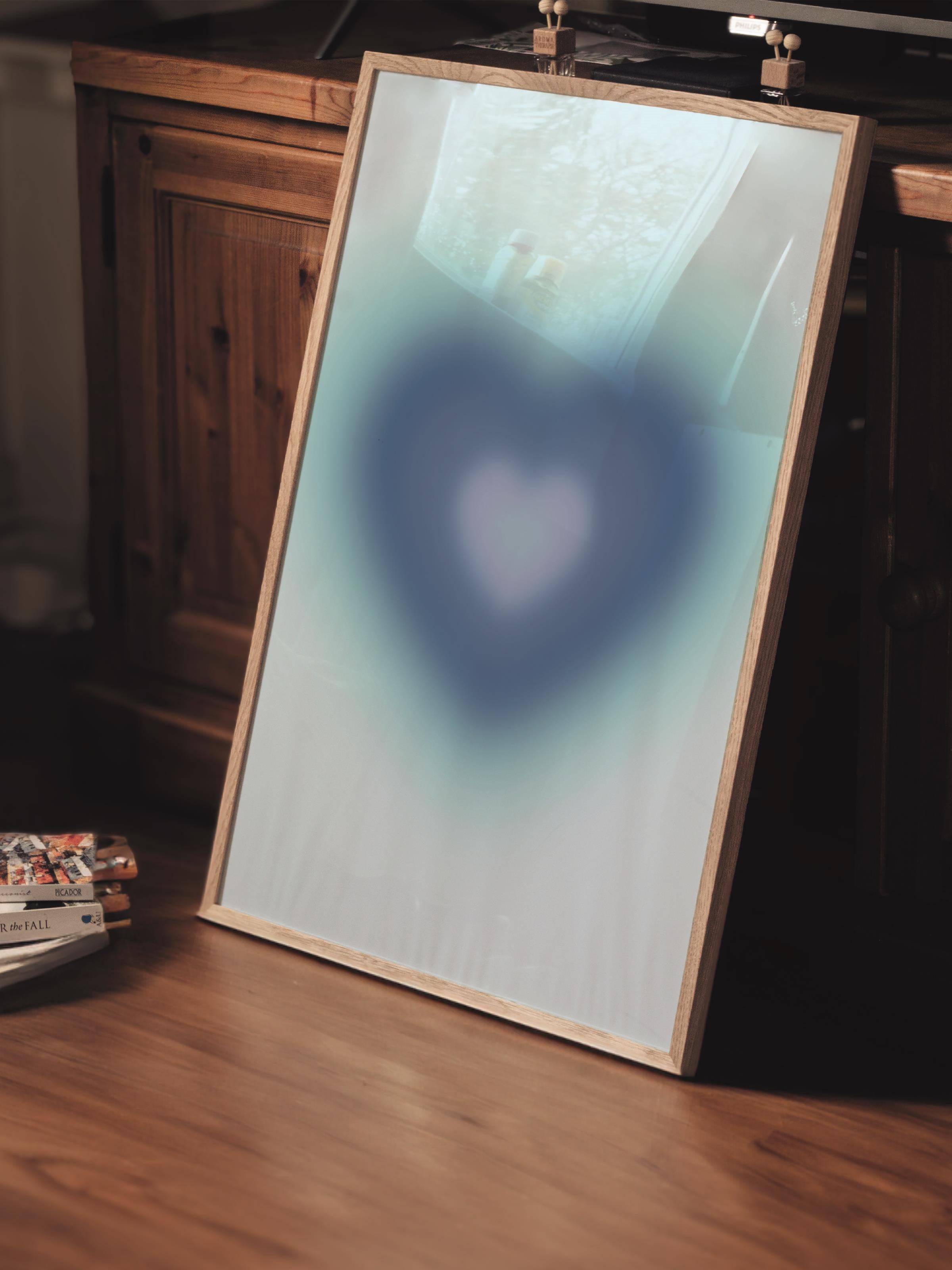 Çerçevesiz Poster, Aura Serisi NO:157 - Mavi Kalp, Melek Numaraları, Renkli Poster