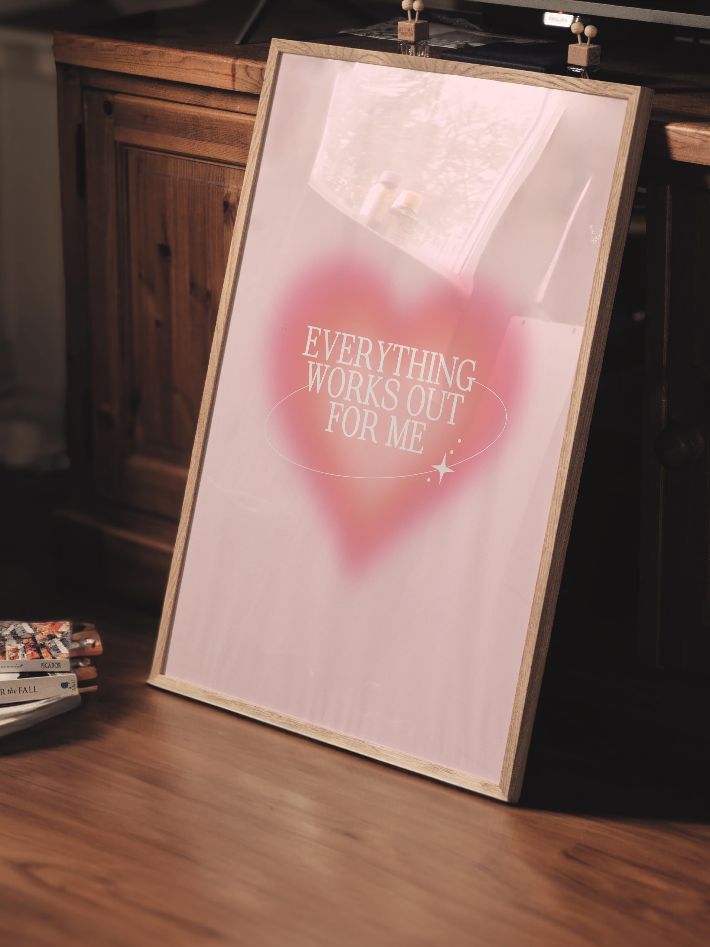 Çerçevesiz Poster, Aura Serisi NO:167 - Everything Works Out for Me, Melek Numaraları, Renkli Poster