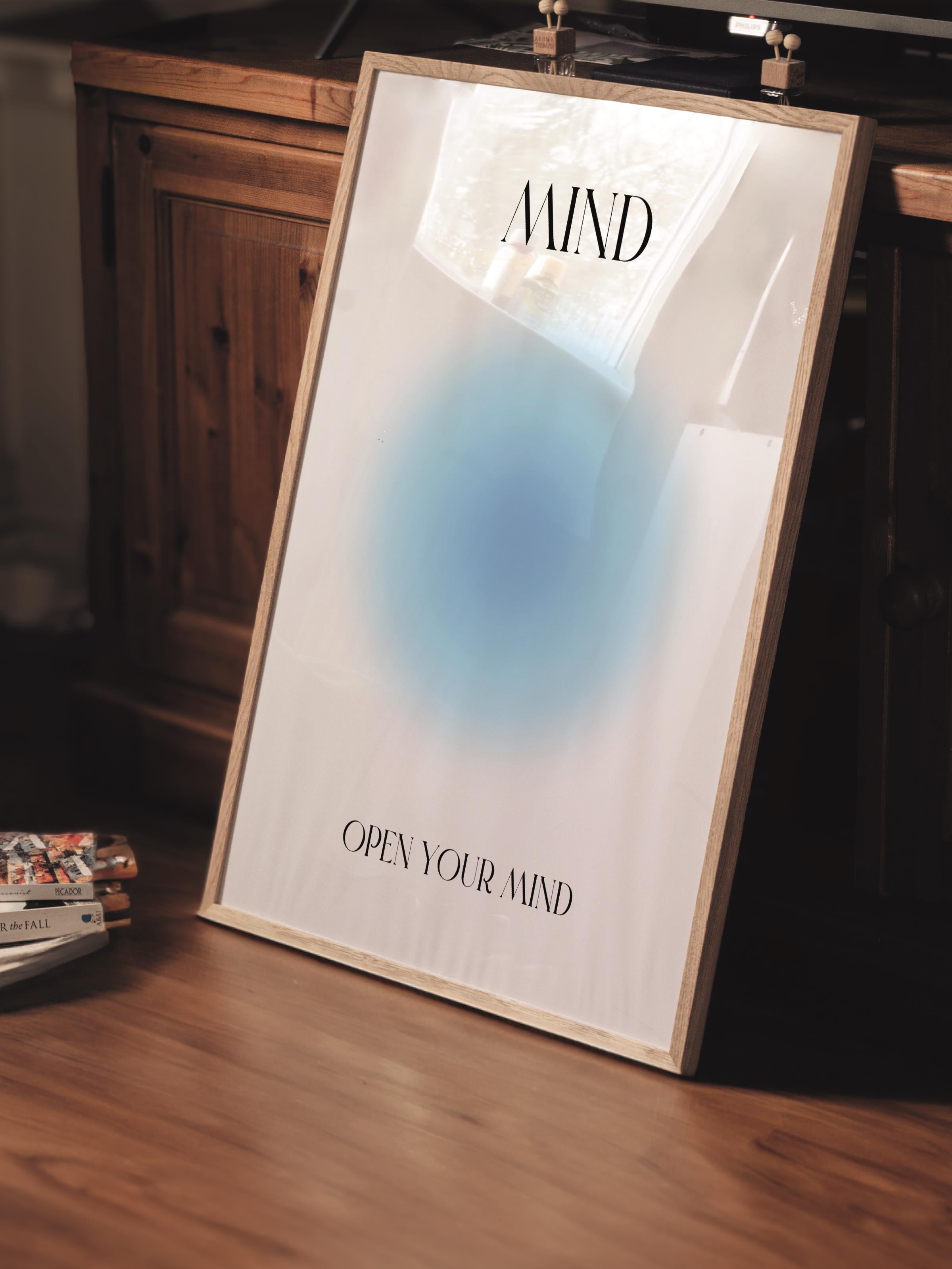 Çerçevesiz Poster, Aura Serisi NO:20 - Mind, Open Your Mind - Mavi Daire, Melek Numaraları