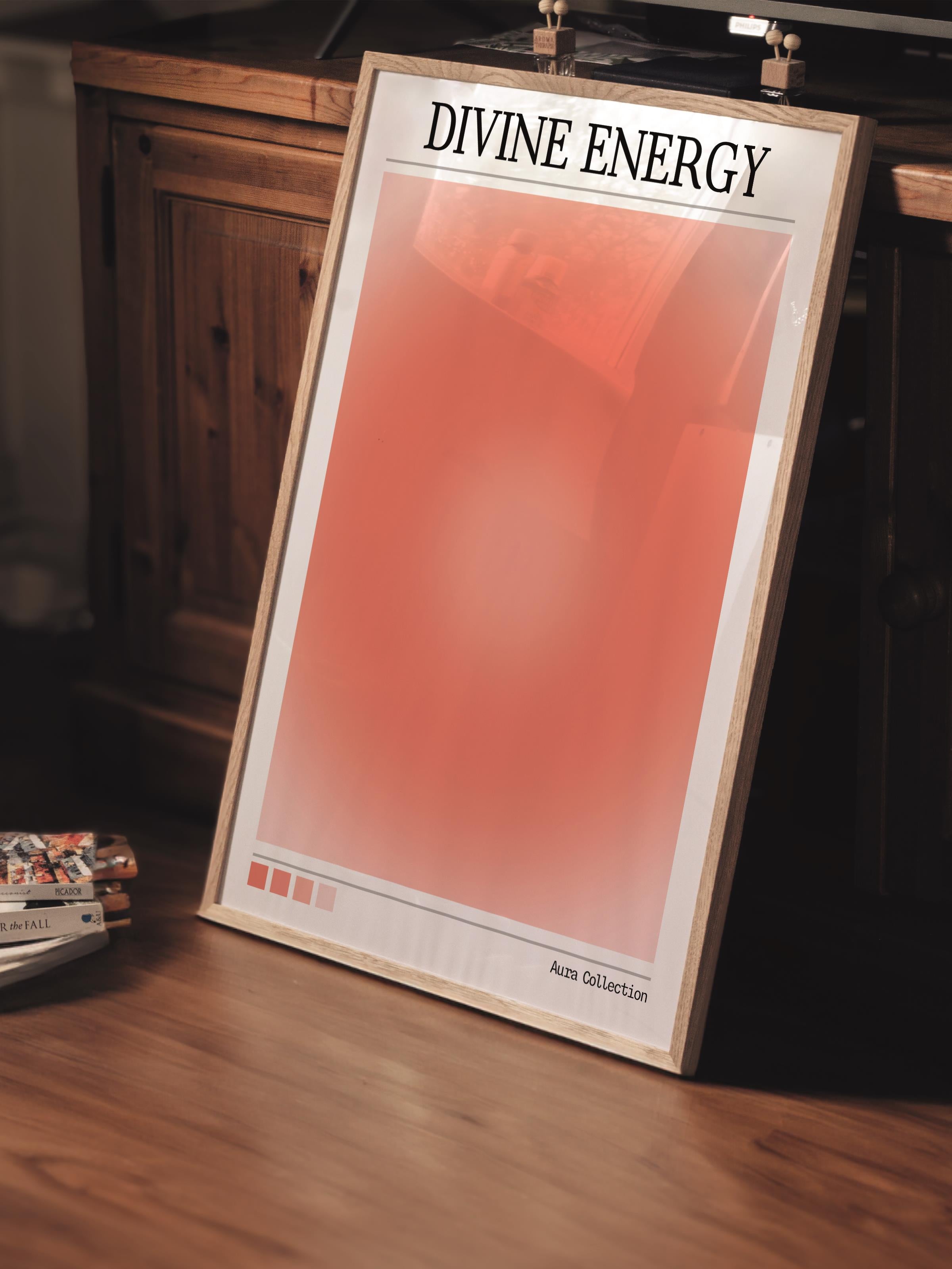 Çerçevesiz Poster, Aura Serisi NO:34 - Divine Energy, Turuncu Aura, Melek Numaraları, Renkli Poster