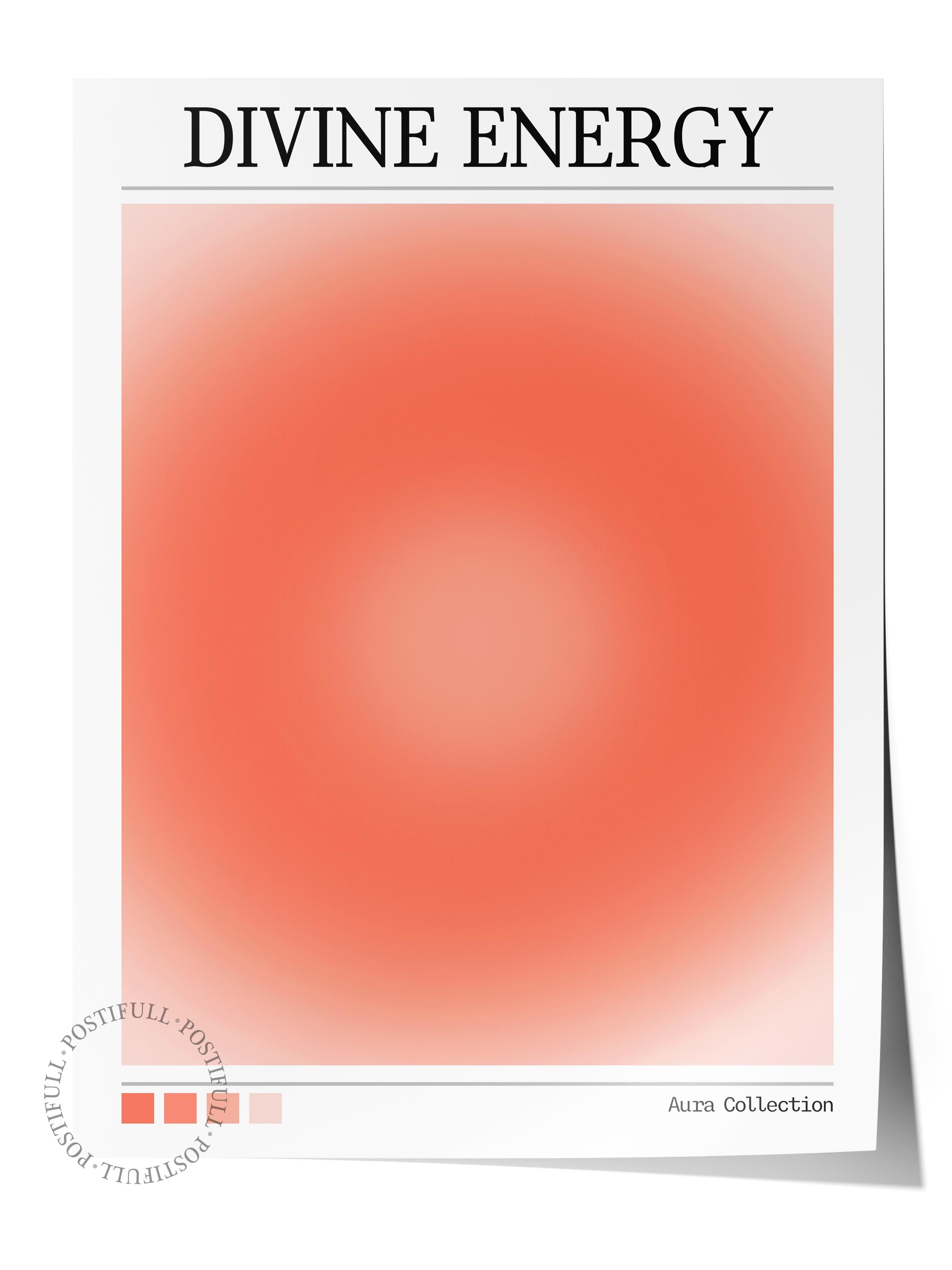 Çerçevesiz Poster, Aura Serisi NO:34 - Divine Energy, Turuncu Aura, Melek Numaraları, Renkli Poster