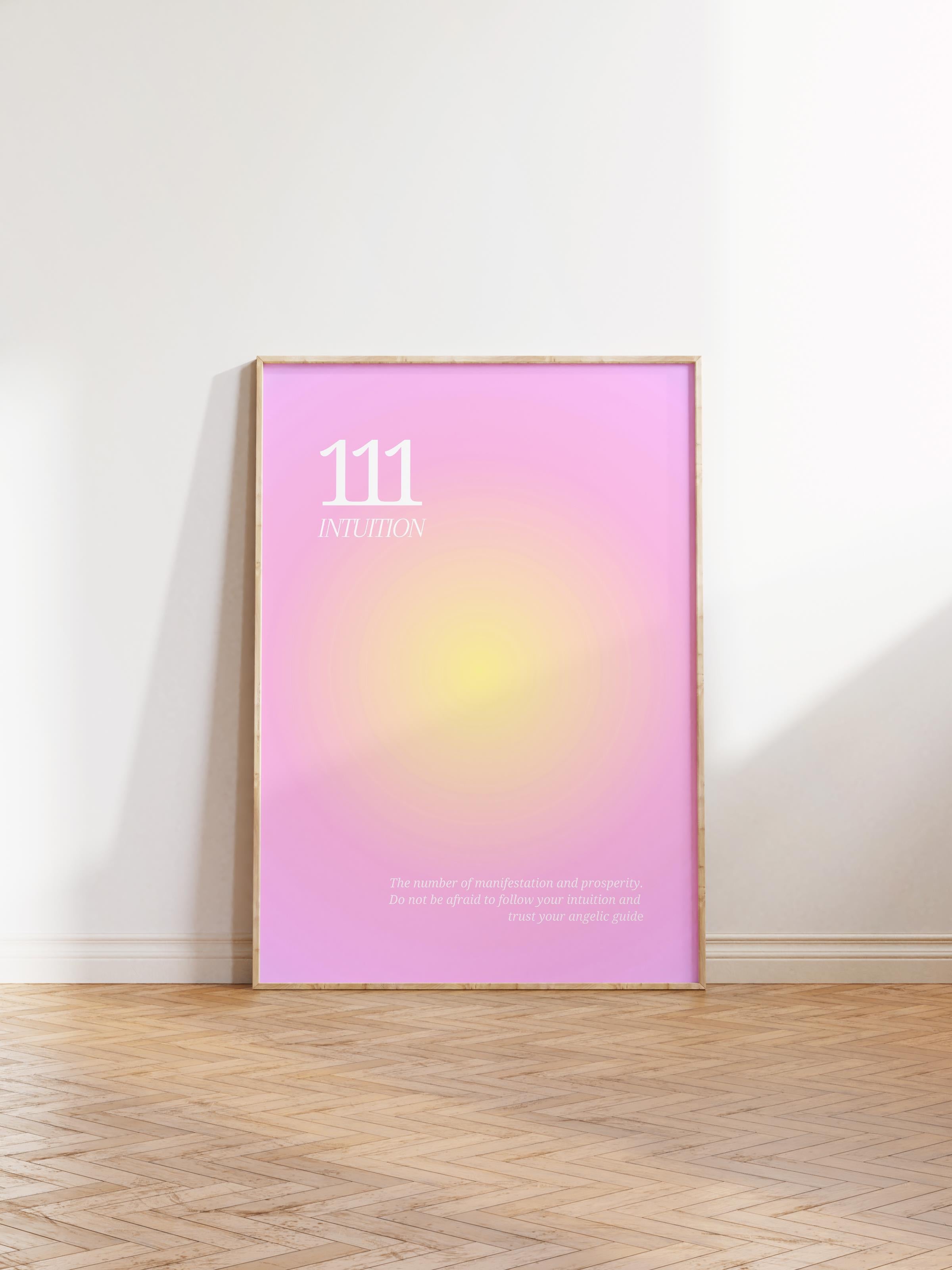 Çerçevesiz Poster, Aura Serisi NO:41 - 111 - Pembe ve Sarı Aura, Melek Numaraları, Renkli Poster