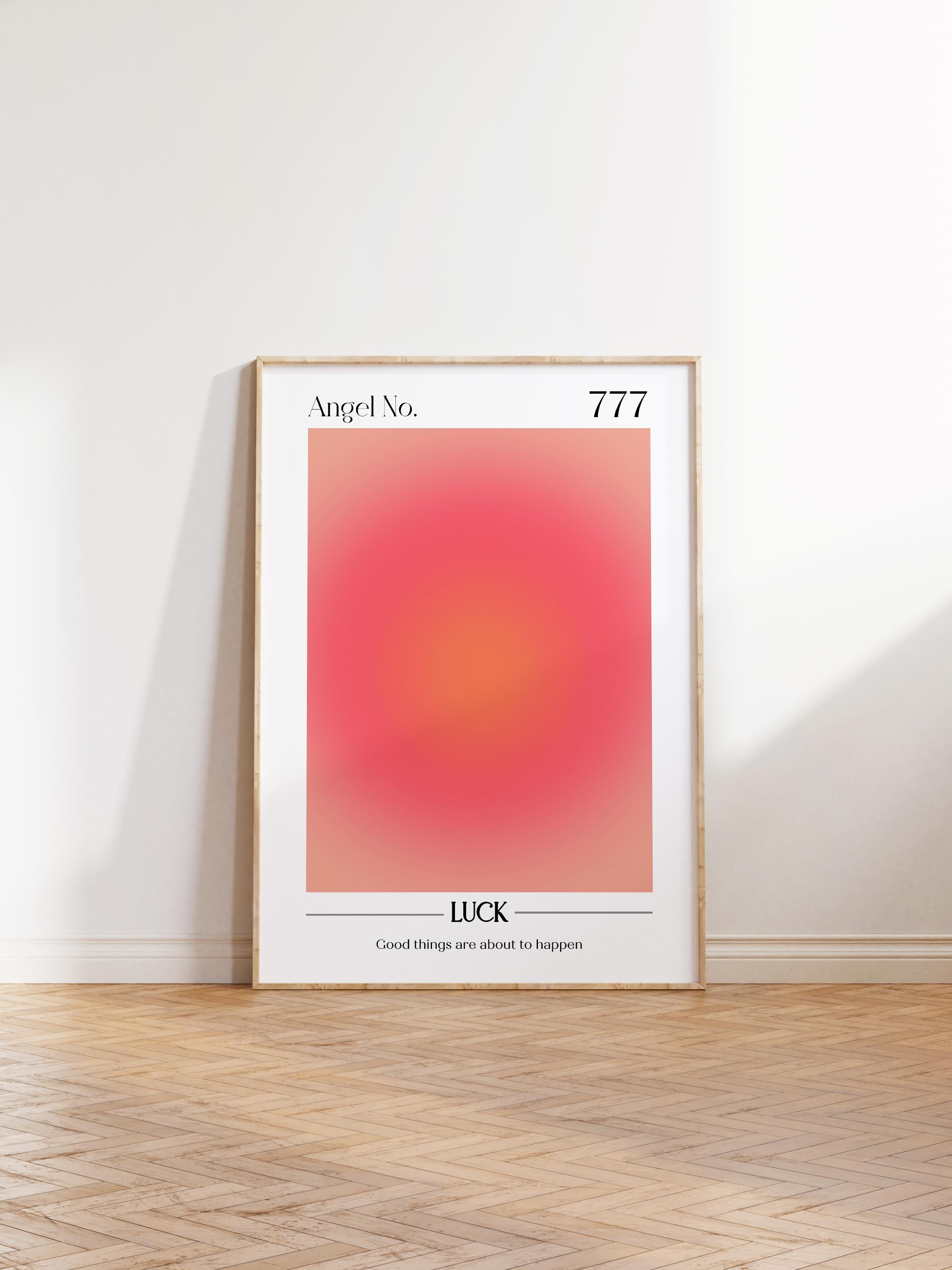 Çerçevesiz Poster, Aura Serisi NO:42 - 777 - Luck Pastel Kırmızı, Melek Numaraları, Renkli Poster