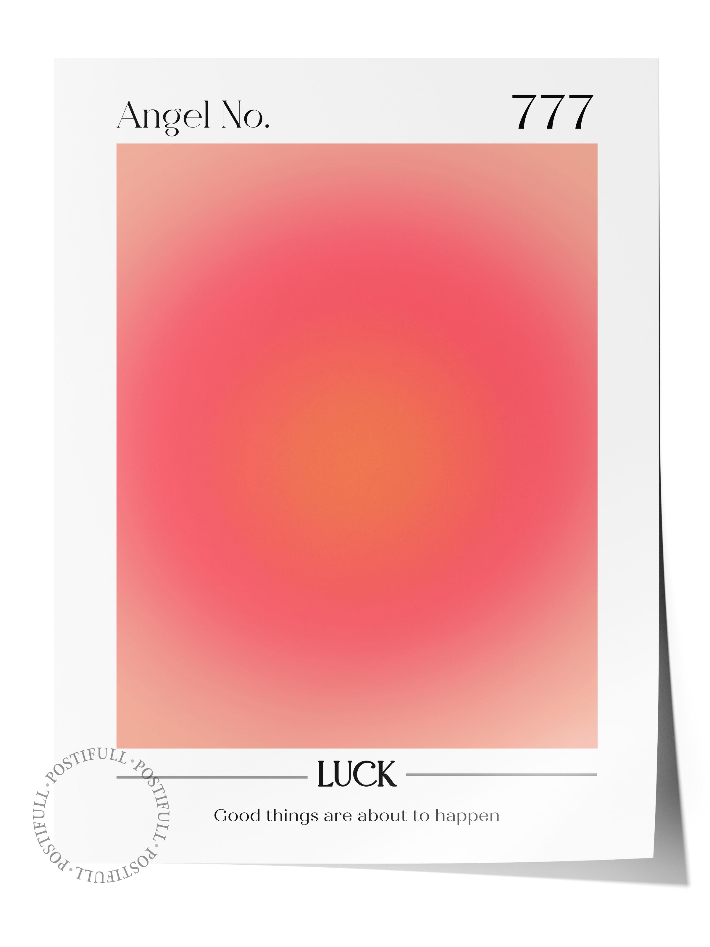 Çerçevesiz Poster, Aura Serisi NO:42 - 777 - Luck Pastel Kırmızı, Melek Numaraları, Renkli Poster