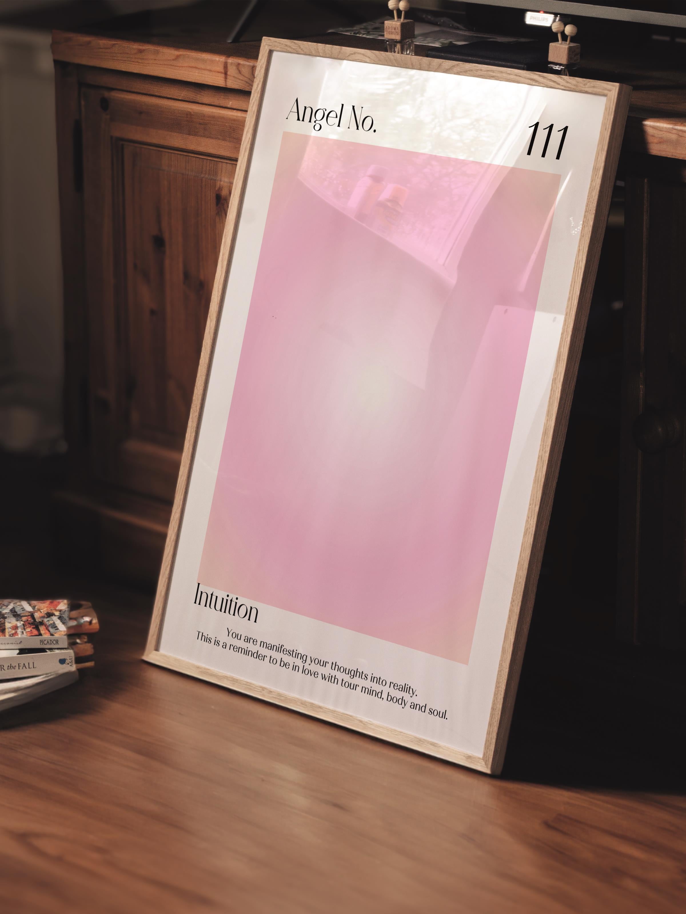 Çerçevesiz Poster, Aura Serisi NO:45 - 111 - Pembe Daire Aura, Melek Numaraları, Renkli Poster