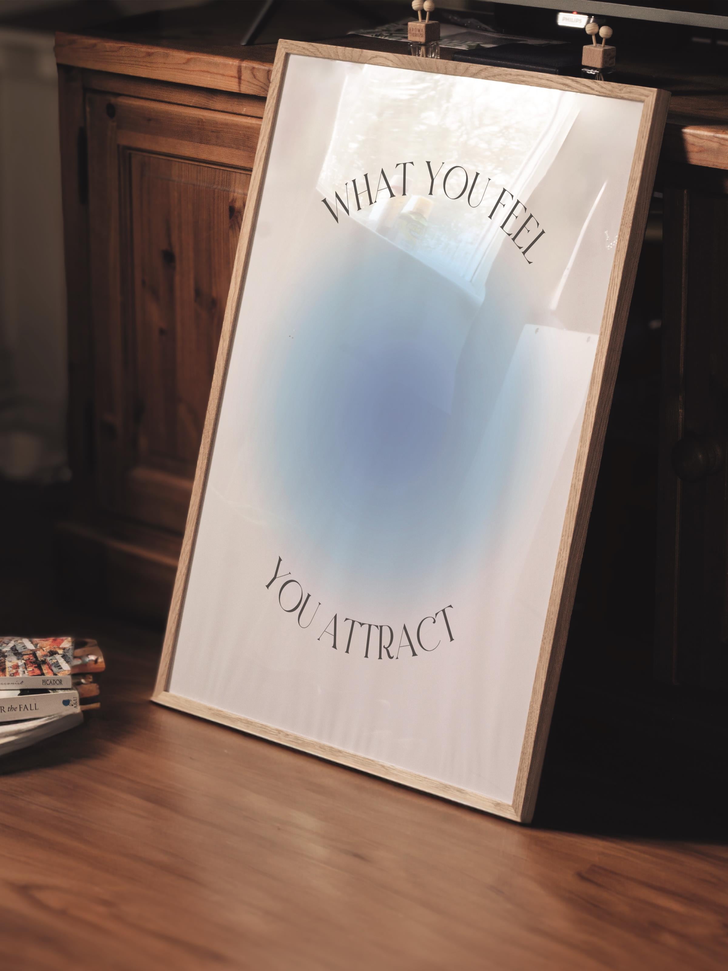 Çerçevesiz Poster, Aura Serisi NO:58 - What you Feel You Attract, Mavi Aura, Melek Numaraları