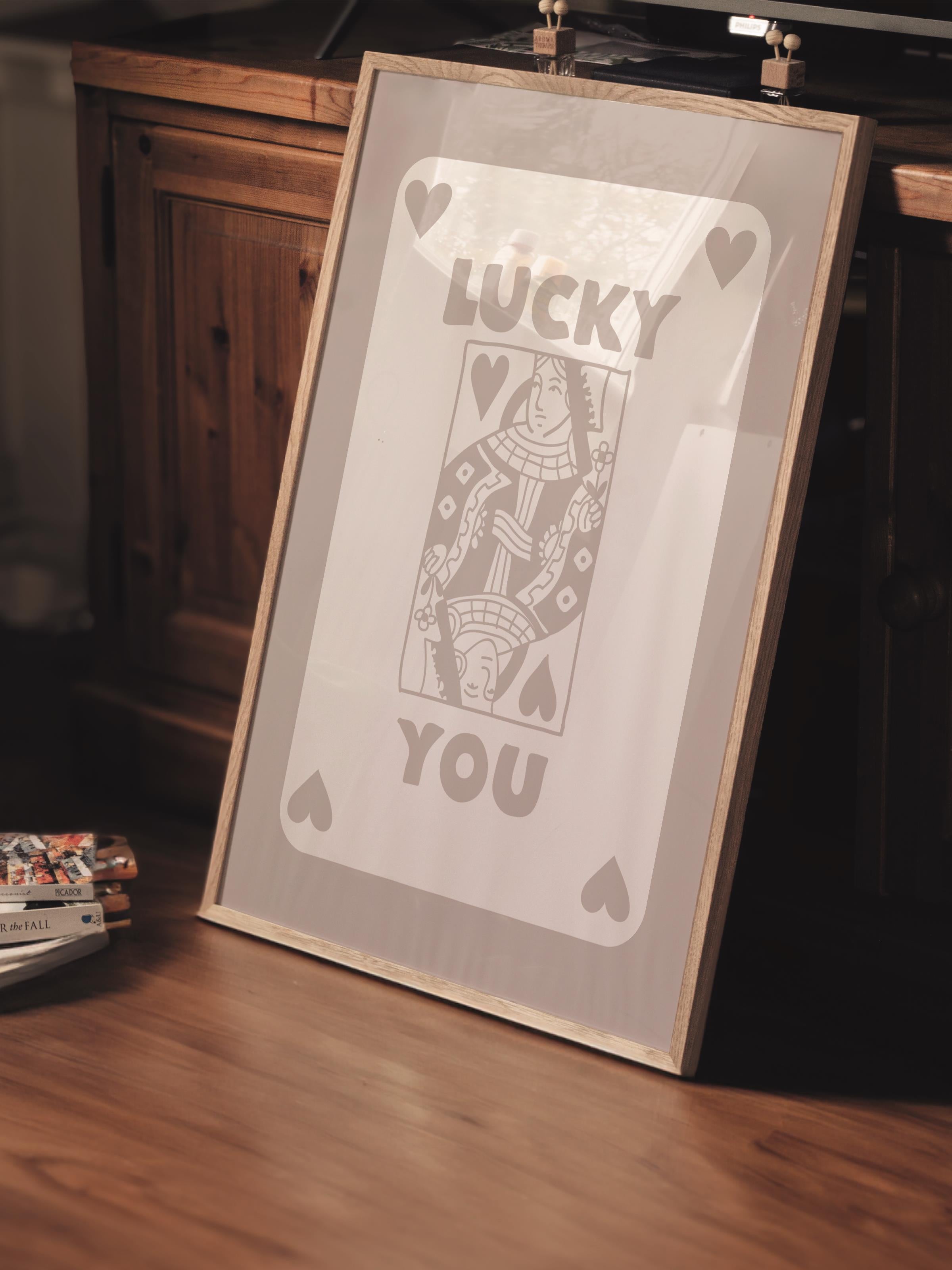 Çerçevesiz Poster, İllüstrasyon Çizim - Bej Lucky You, Duvar Posteri, Duvar Dekoru, HD Baskı, Kalın Arşivsel Sanat Kağıdı