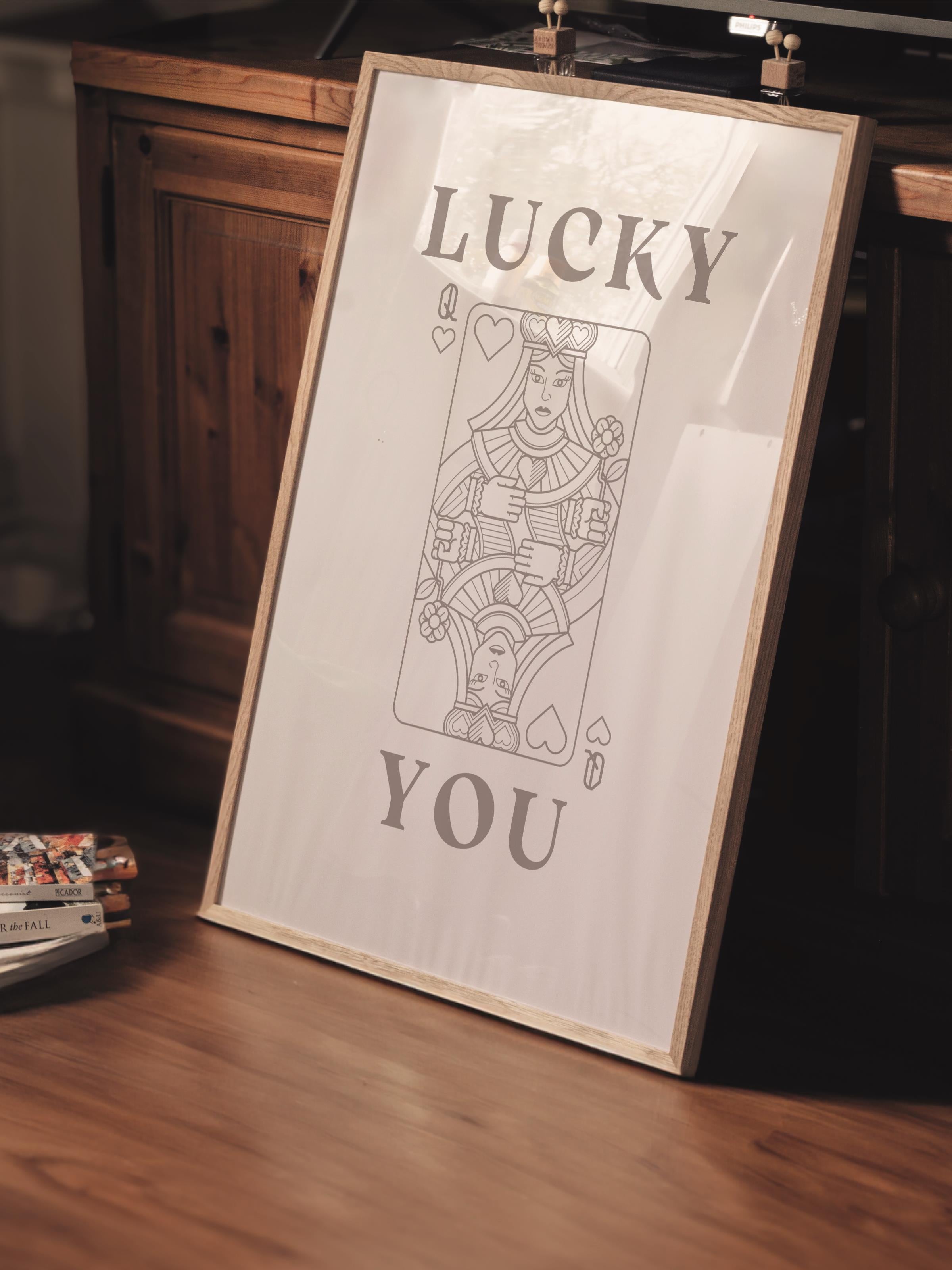 Çerçevesiz Poster, İllüstrasyon Çizim Poster - Lucky You - Bej, Duvar Posteri, Duvar Dekoru, HD Baskı, Kalın Arşivsel Sanat Kağıdı