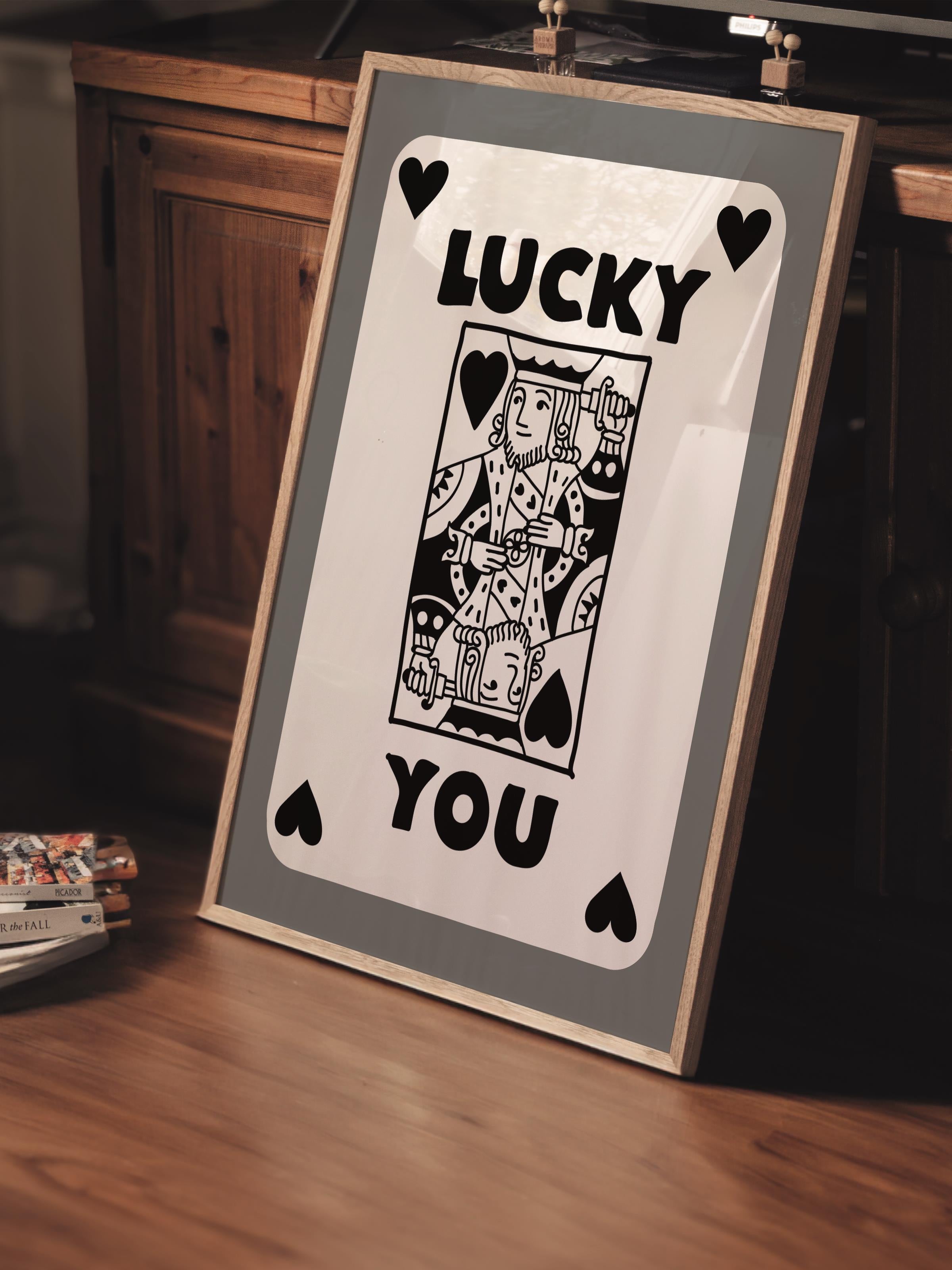 Çerçevesiz Poster, İllüstrasyon Çizim Poster - Lucky You İskambil Kartı, Duvar Posteri, Duvar Dekoru, HD Baskı, Kalın Arşivsel Sanat Kağıdı