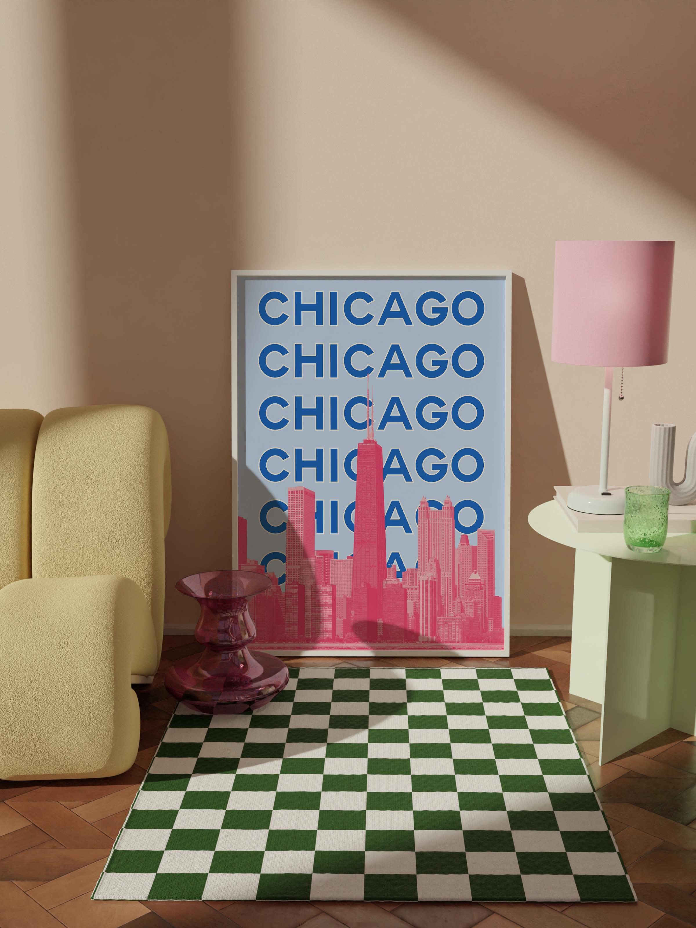Çerçevesiz Poster İllüstrasyon Şehir - Chicago, Şehirler Serisi, Duvar Posteri, HD Baskı, Kalın Arşivsel Sanat Kağıdı