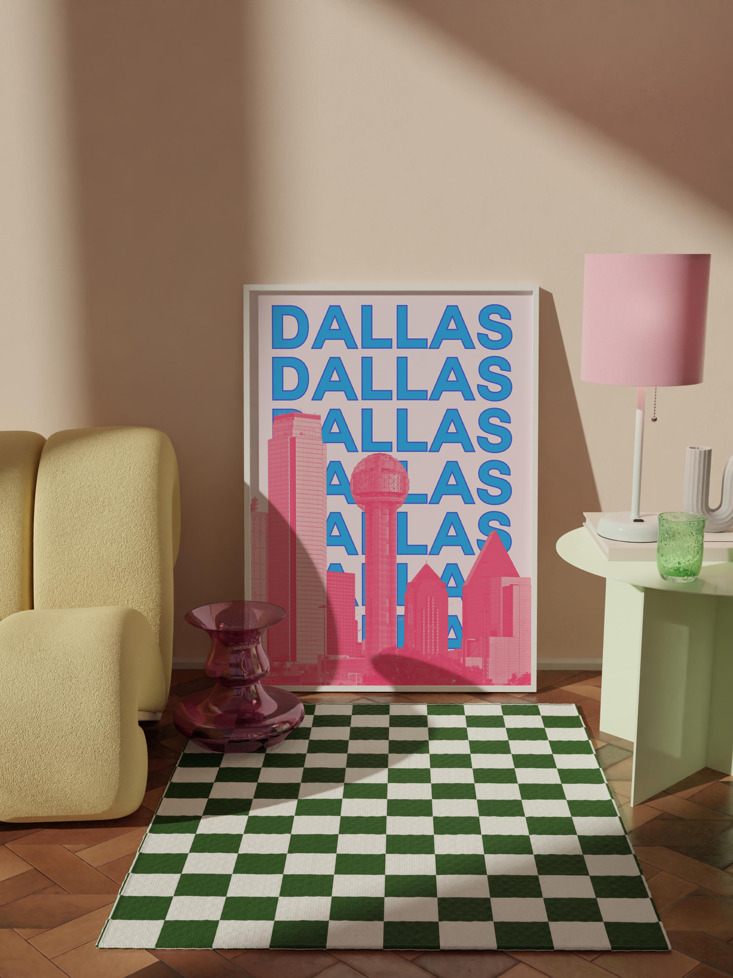 Çerçevesiz Poster İllüstrasyon Şehir - Dallas, Şehirler Serisi, Duvar Posteri, HD Baskı, Kalın Arşivsel Sanat Kağıdı