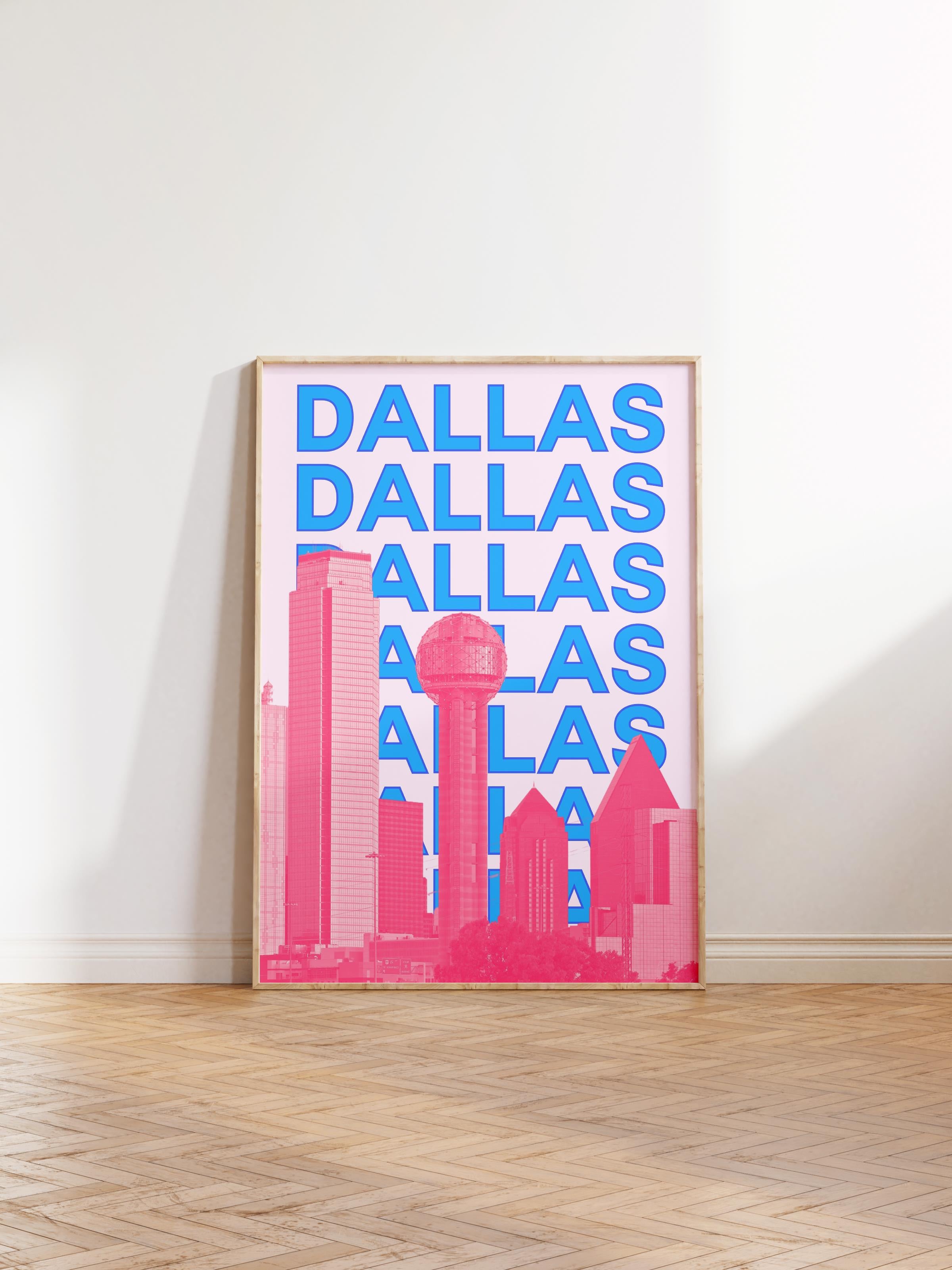 Çerçevesiz Poster İllüstrasyon Şehir - Dallas, Şehirler Serisi, Duvar Posteri, HD Baskı, Kalın Arşivsel Sanat Kağıdı