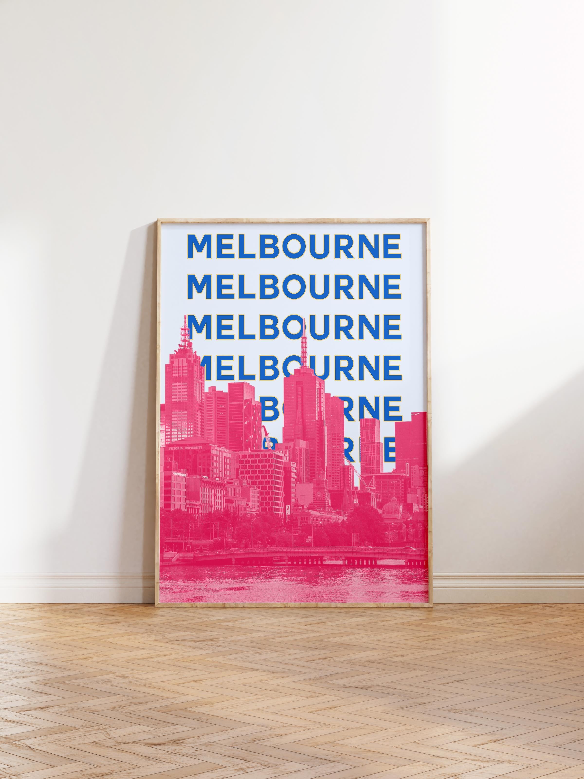 Çerçevesiz Poster İllüstrasyon Şehir - Melbourne, Şehirler Serisi, Duvar Posteri, HD Baskı, Kalın Arşivsel Sanat Kağıdı