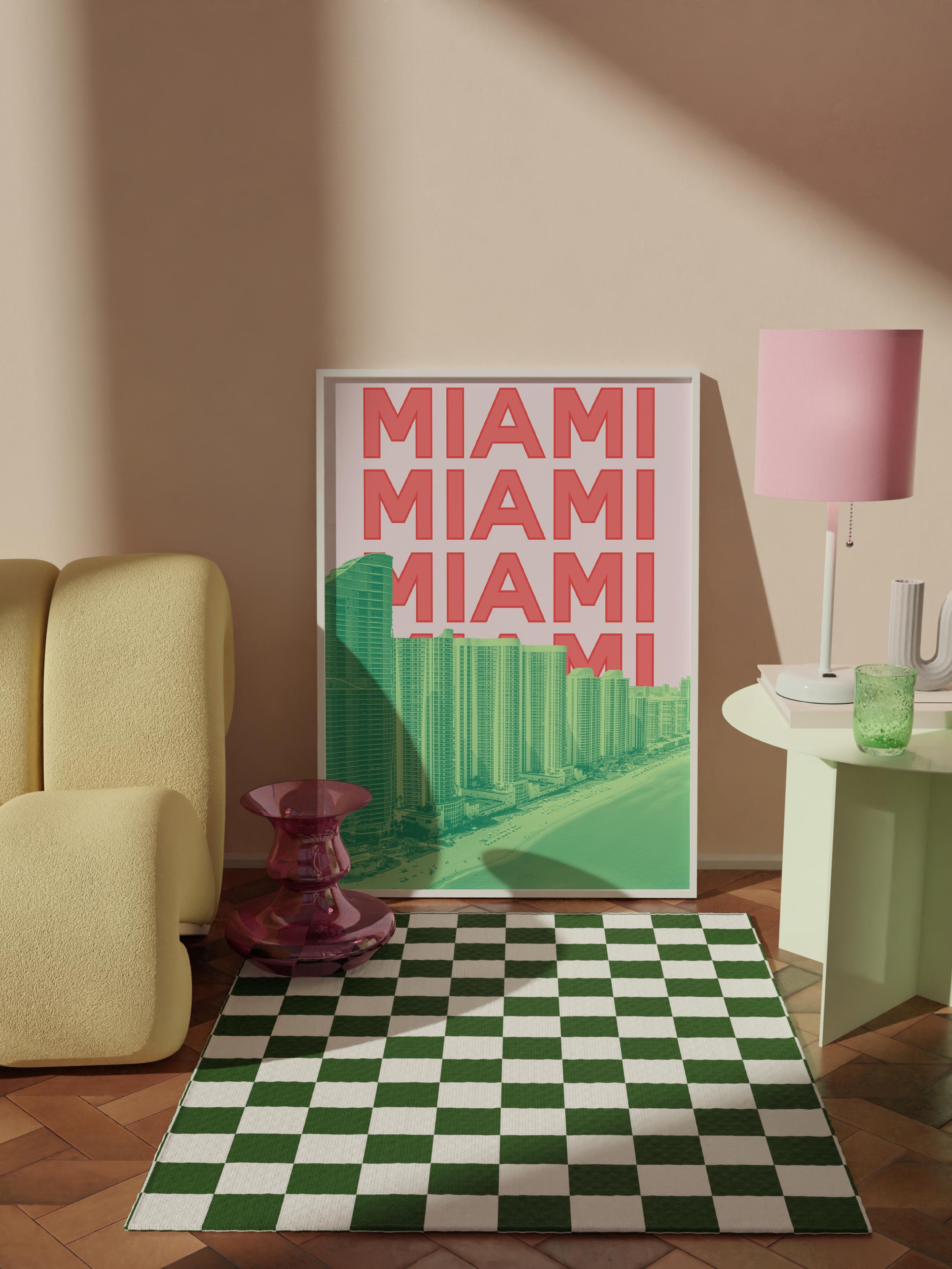 Çerçevesiz Poster İllüstrasyon Şehir - Miami, Şehirler Serisi, Duvar Posteri, HD Baskı, Kalın Arşivsel Sanat Kağıdı