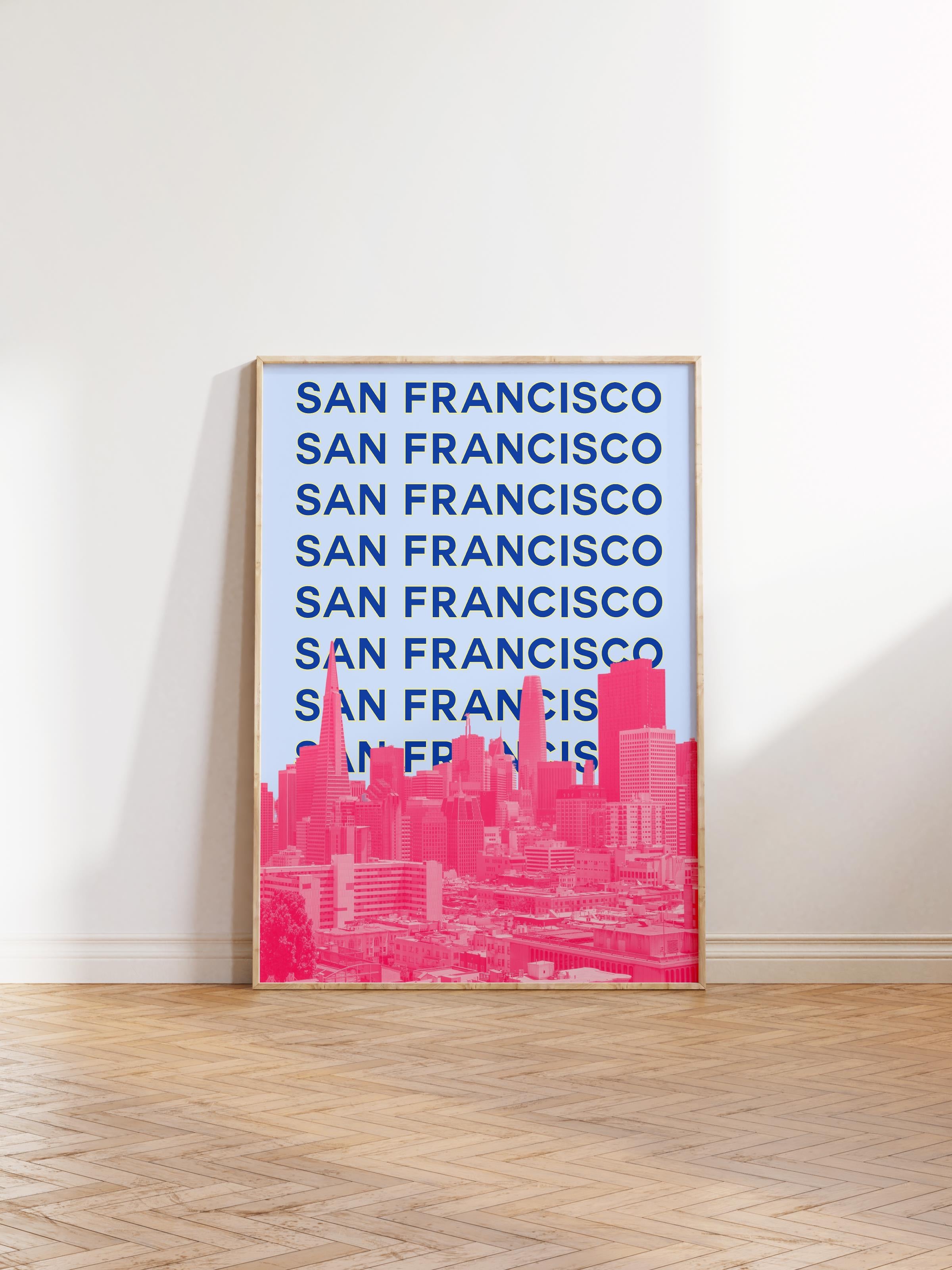 Çerçevesiz Poster İllüstrasyon Şehir - San Francisco, Şehirler Serisi, Duvar Posteri, HD Baskı, Kalın Arşivsel Sanat Kağıdı