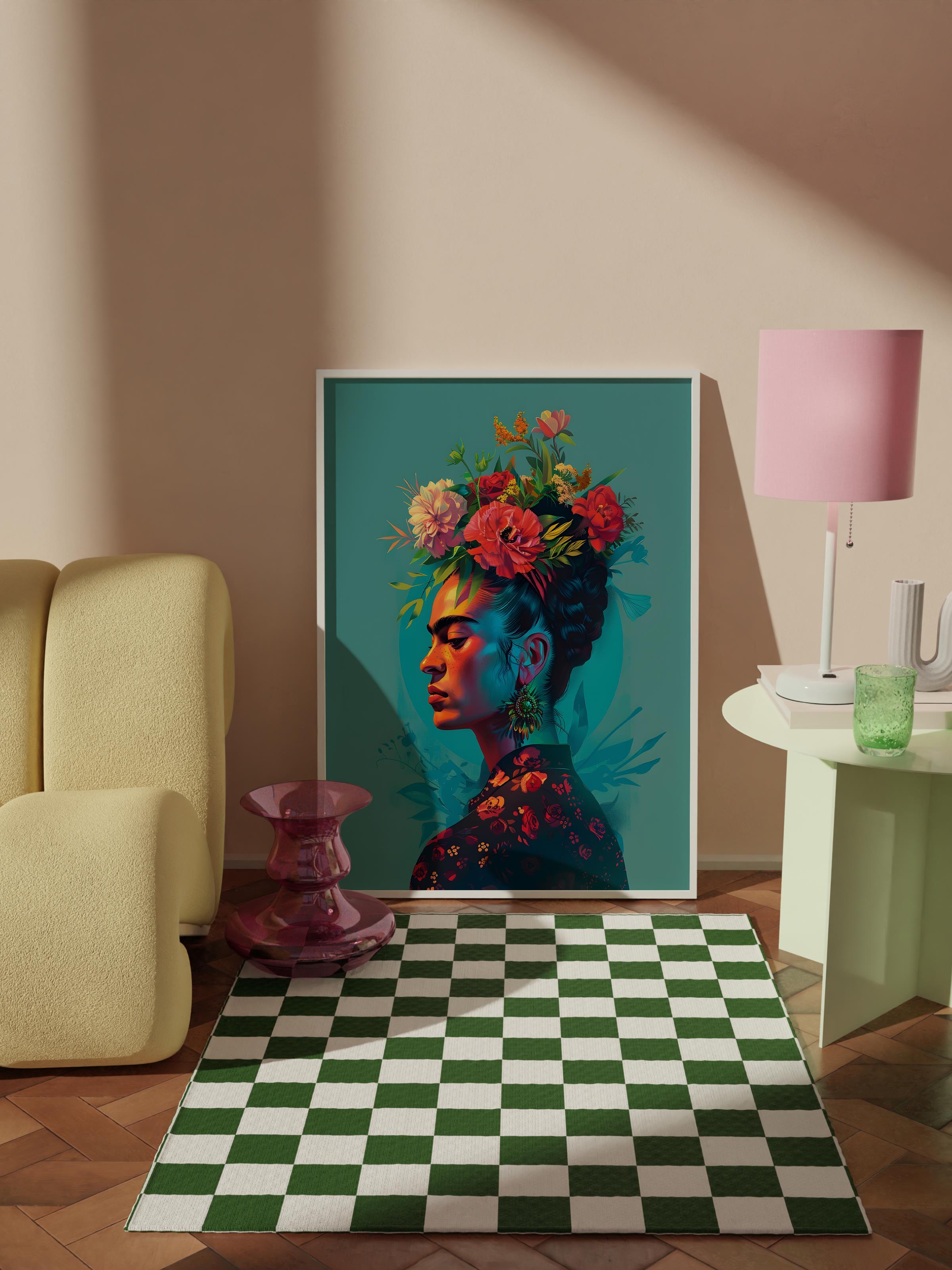 Çerçevesiz Poster Tablo, Duvar Posteri, Sanatsal Baskı, Çiçek Taçlı Frida Kahlo, Maximalist No:67