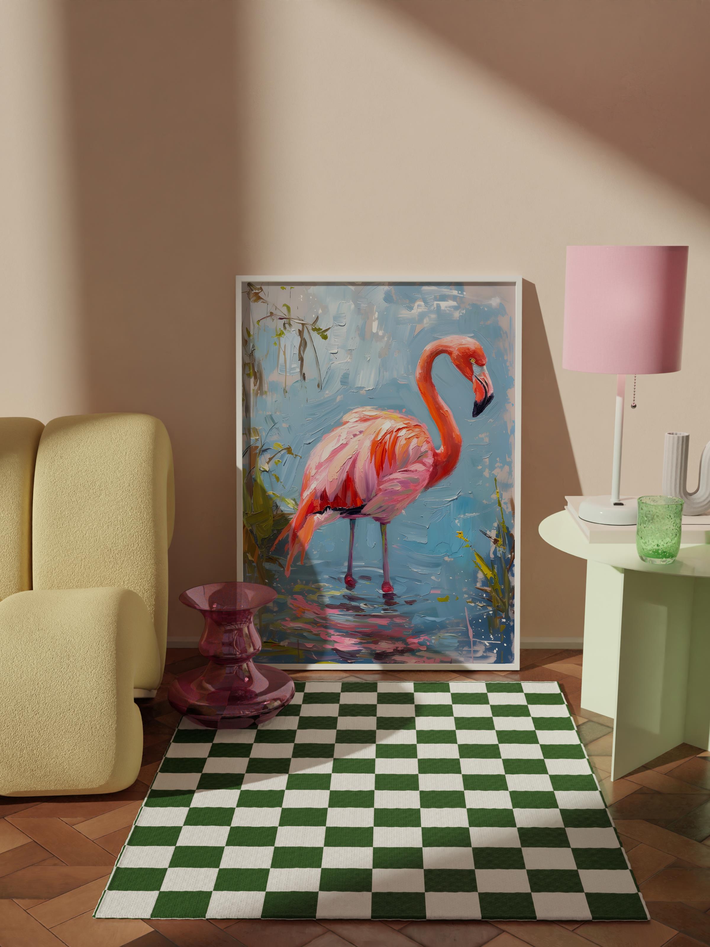 Çerçevesiz Poster Tablo, Duvar Posteri, Sanatsal Baskı, Flamingo'nun Su Kenarı , Maximalist No:157