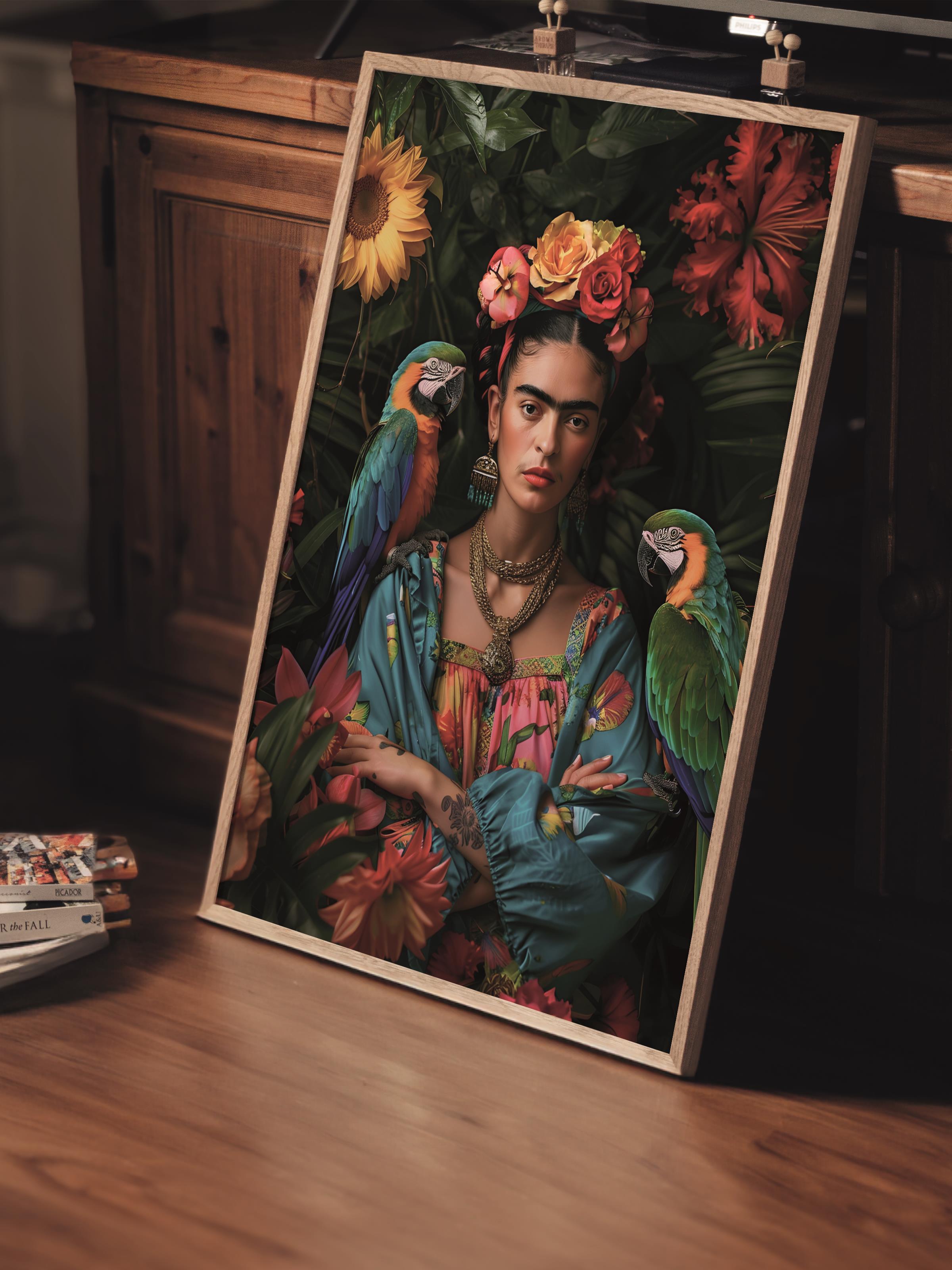 Çerçevesiz Poster Tablo, Duvar Posteri, Sanatsal Baskı, Tropikal Frida Kahlo , Maximalist No:122