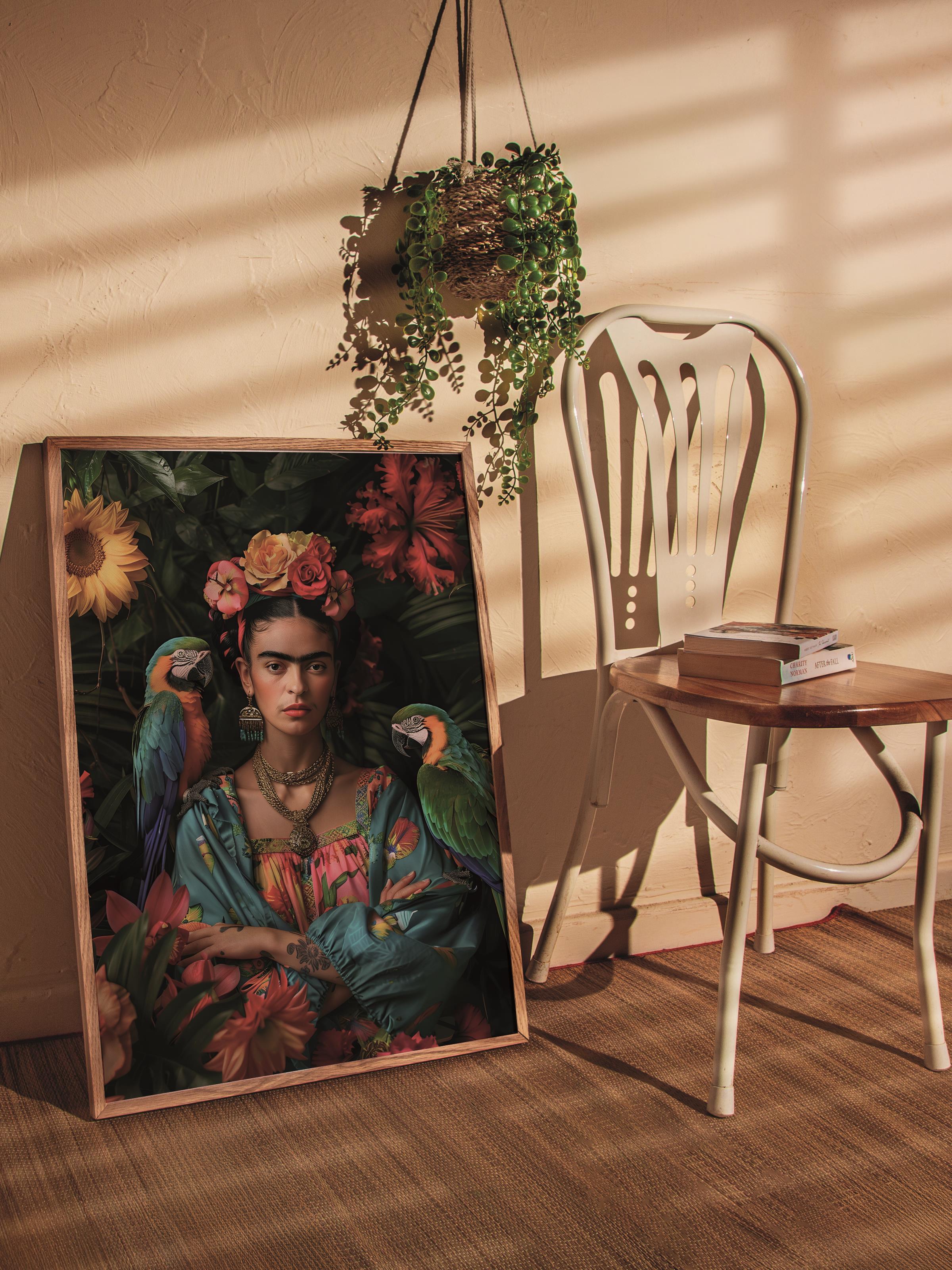 Çerçevesiz Poster Tablo, Duvar Posteri, Sanatsal Baskı, Tropikal Frida Kahlo , Maximalist No:122