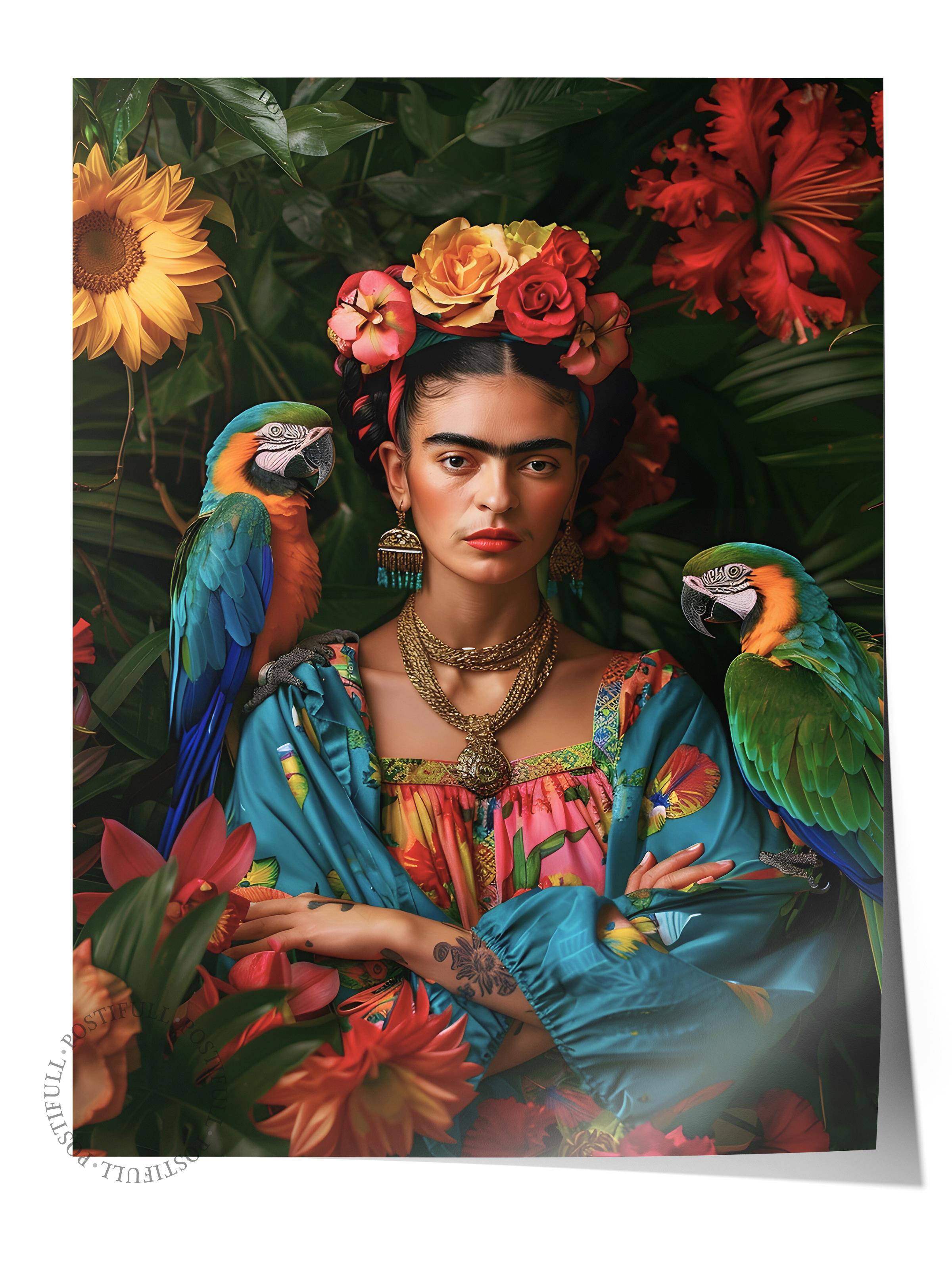 Çerçevesiz Poster Tablo, Duvar Posteri, Sanatsal Baskı, Tropikal Frida Kahlo , Maximalist No:122