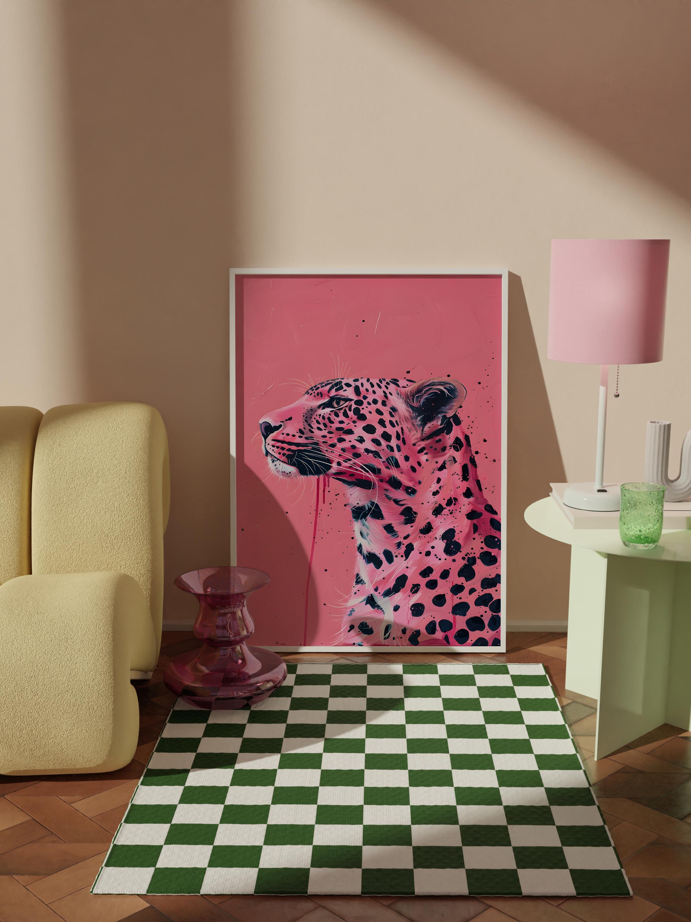 Çerçevesiz Poster Tablo, Duvar Posteri, Sanatsal HD Baskı, Pembe Leopar , Maximalist No:86