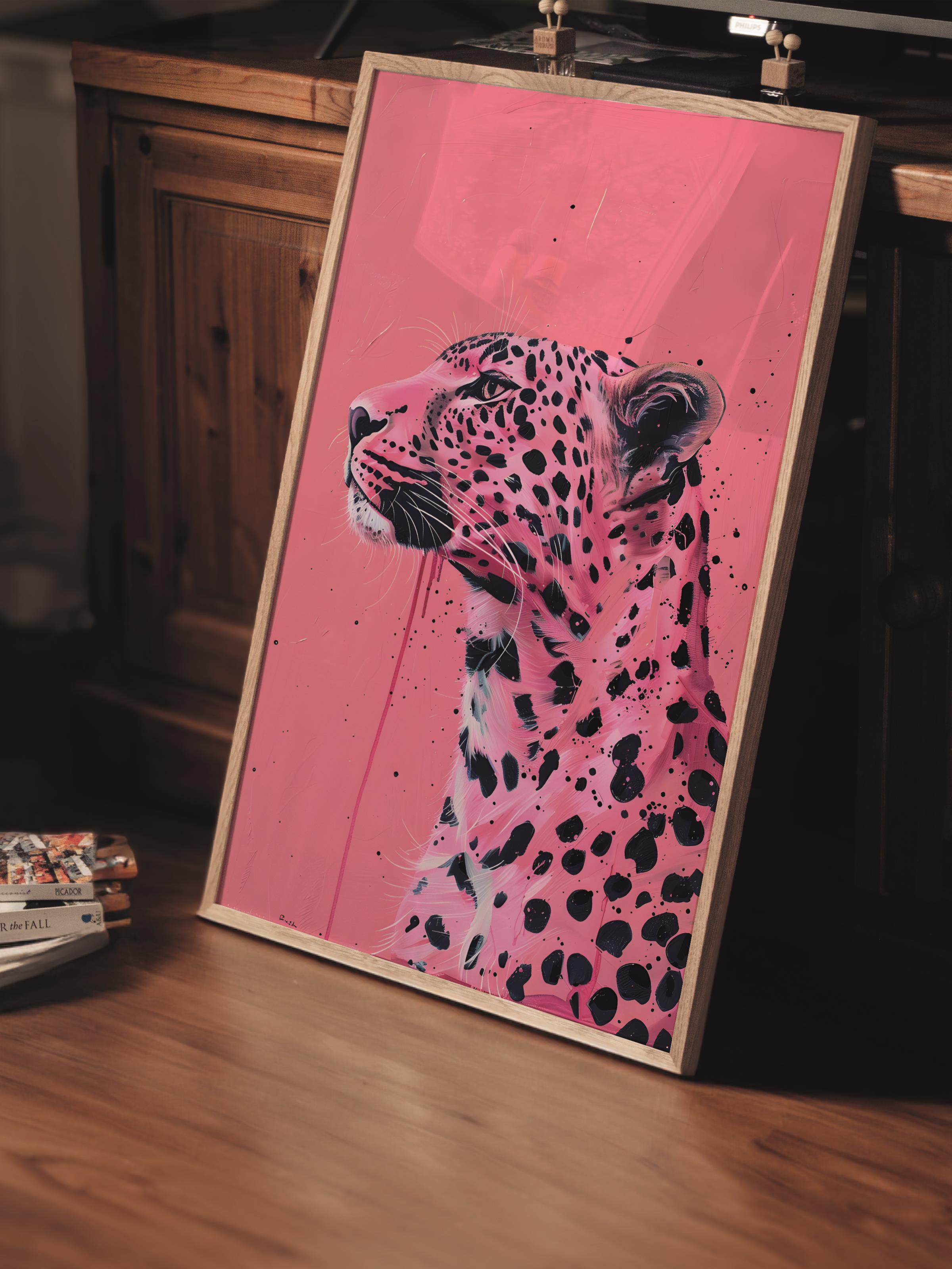 Çerçevesiz Poster Tablo, Duvar Posteri, Sanatsal HD Baskı, Pembe Leopar , Maximalist No:86