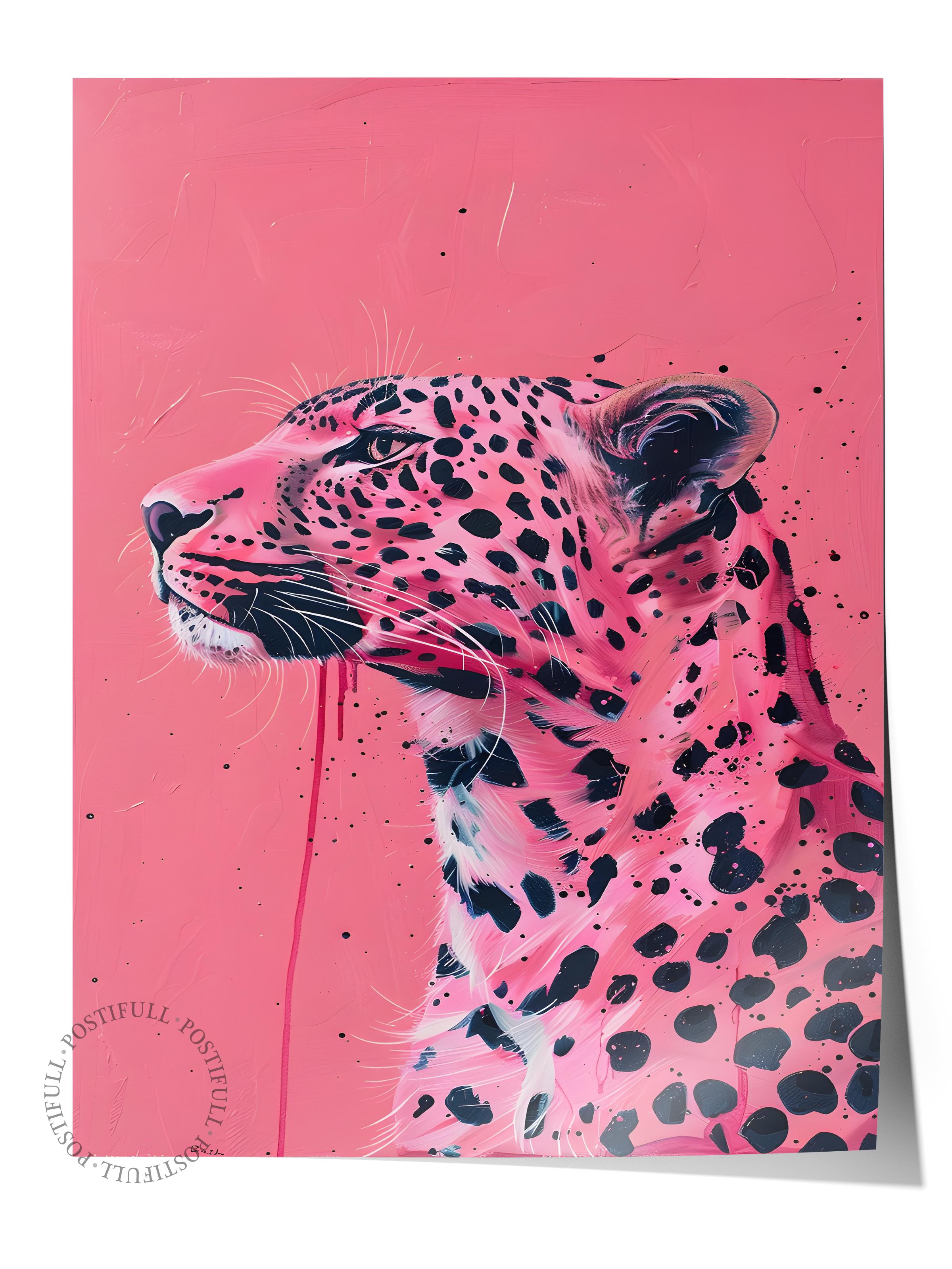 Çerçevesiz Poster Tablo, Duvar Posteri, Sanatsal HD Baskı, Pembe Leopar , Maximalist No:86