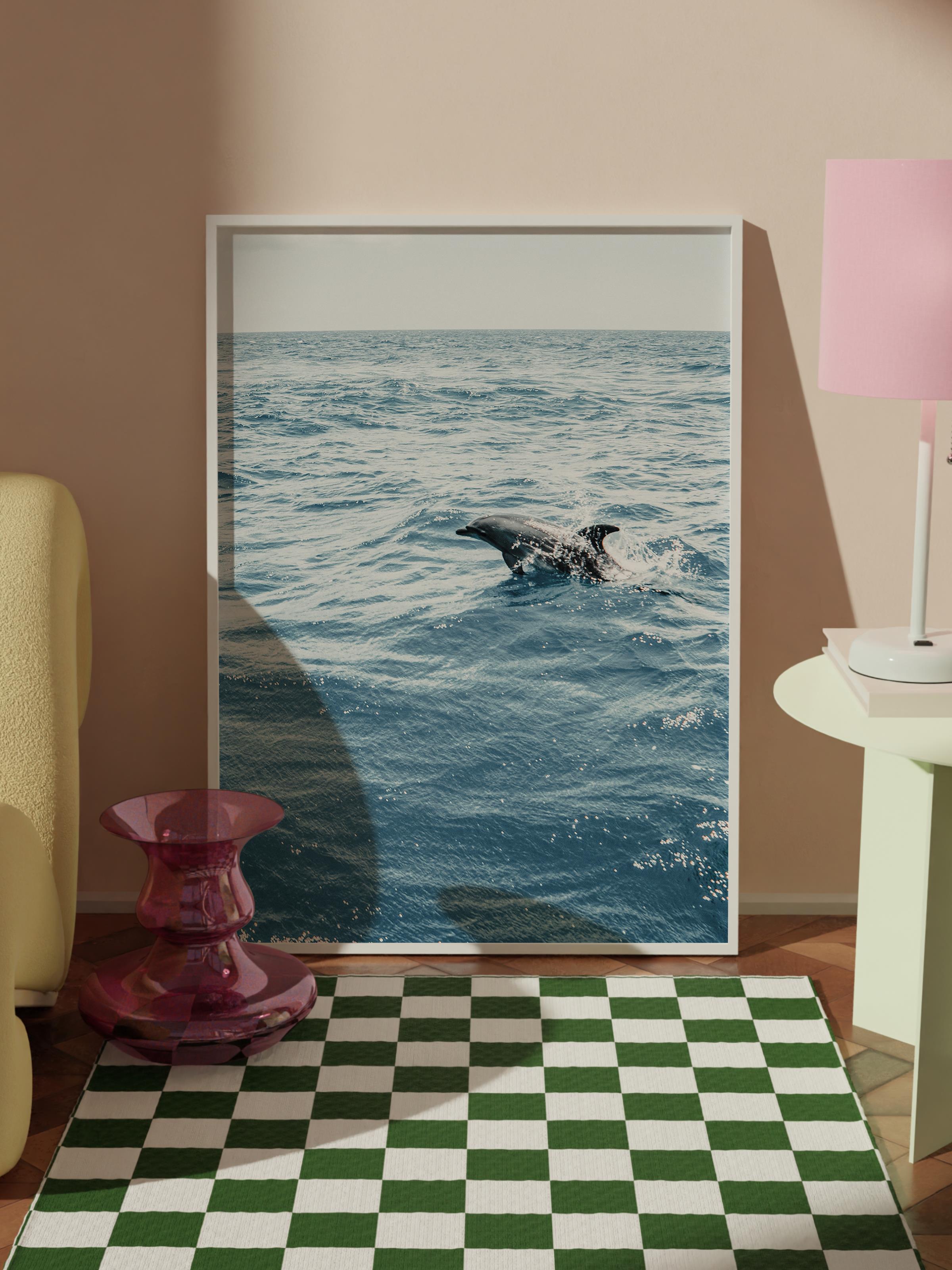 Çerçevesiz Poster, Yaz Temalı Tablo NO:117, Okyanusta Yunus Fotoğrafı, Mavi Poster, Dikey