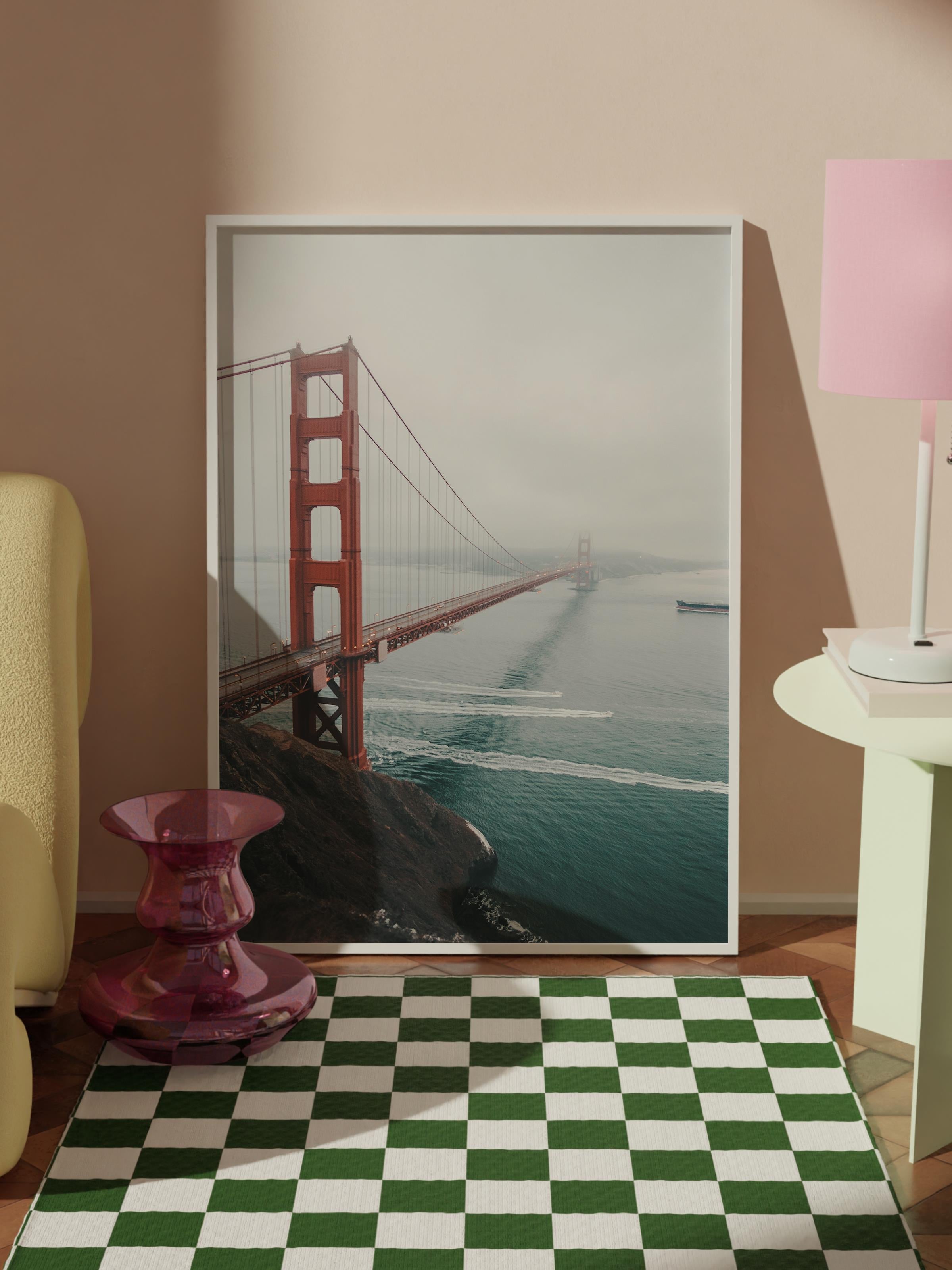 Çerçevesiz Poster, Yaz Temalı Tablo NO:161, Golden Gate Köprüsü Fotoğrafı, Gri Poster, Dikey