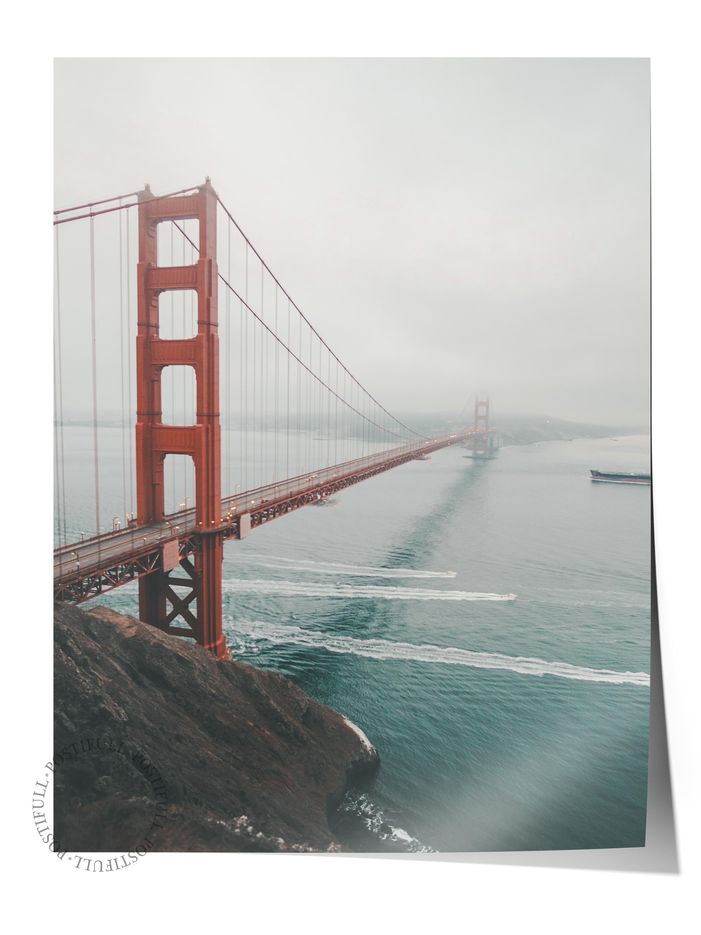 Çerçevesiz Poster, Yaz Temalı Tablo NO:161, Golden Gate Köprüsü Fotoğrafı, Gri Poster, Dikey