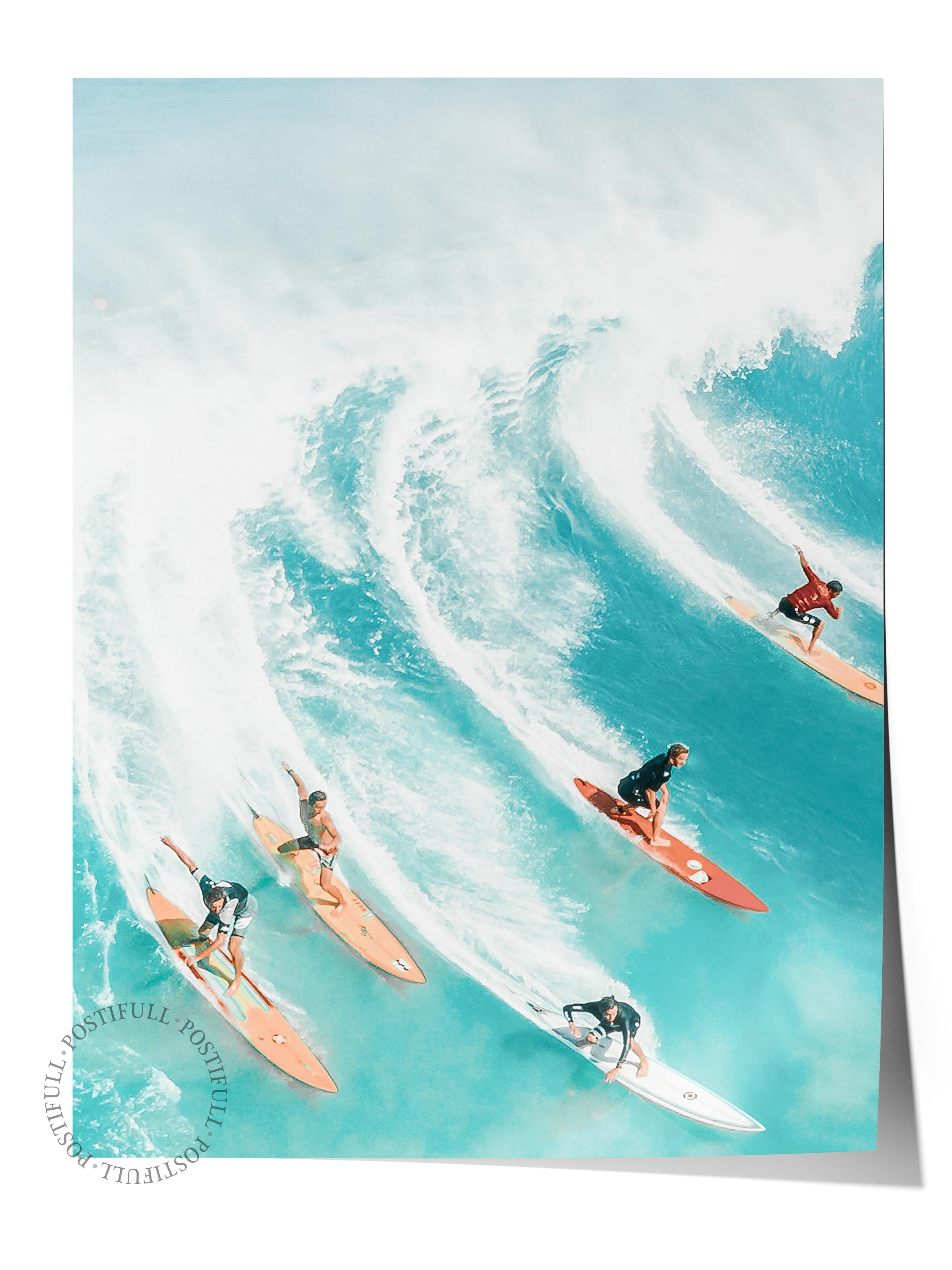 Çerçevesiz Poster, Yaz Temalı Tablo NO:185, Dalga Sörfçüleri Fotoğrafı, Beyaz Poster, Dikey
