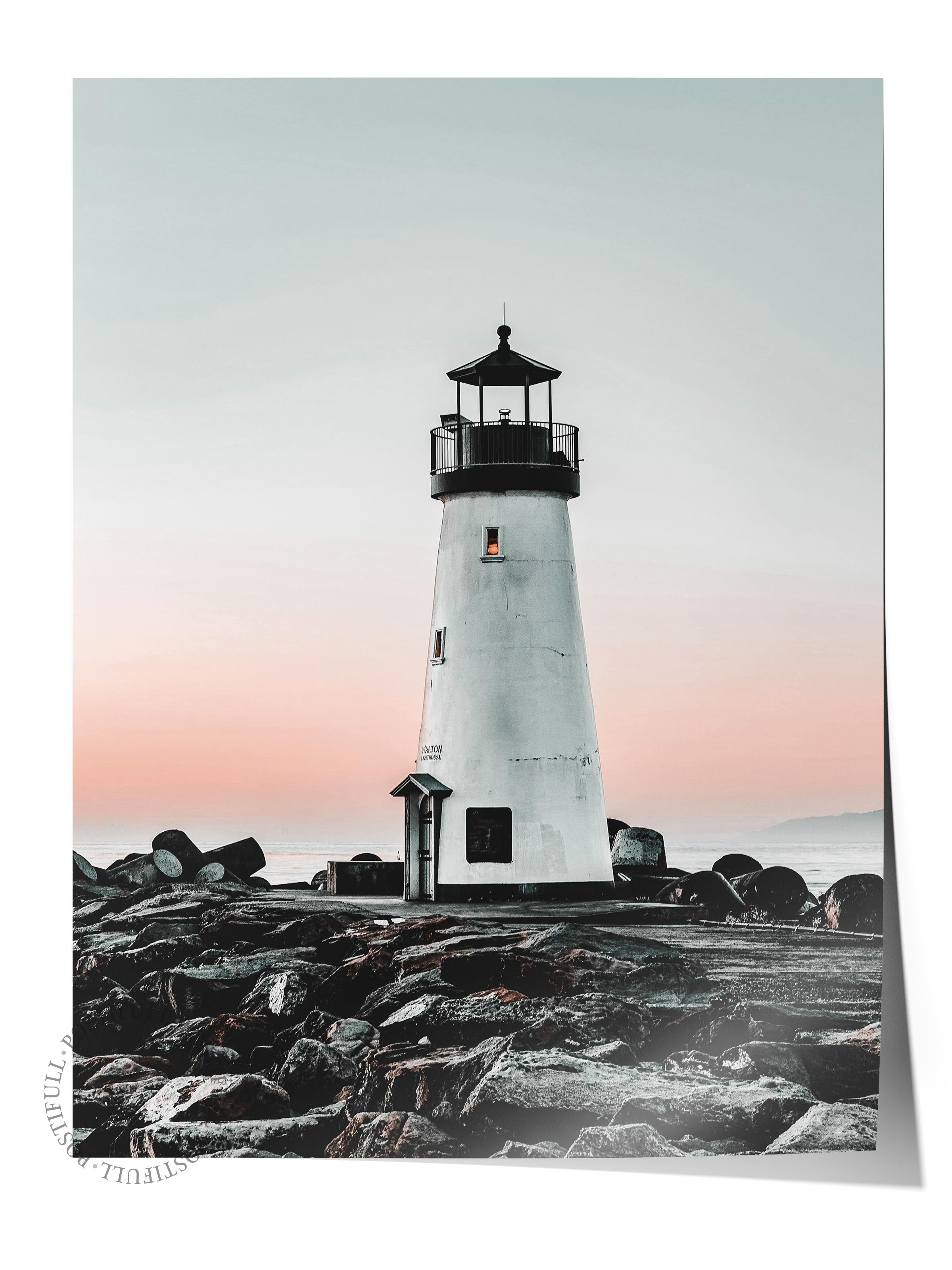 Çerçevesiz Poster, Yaz Temalı Tablo NO:186, Deniz Feneri Fotoğrafı, Beyaz Poster, Dikey