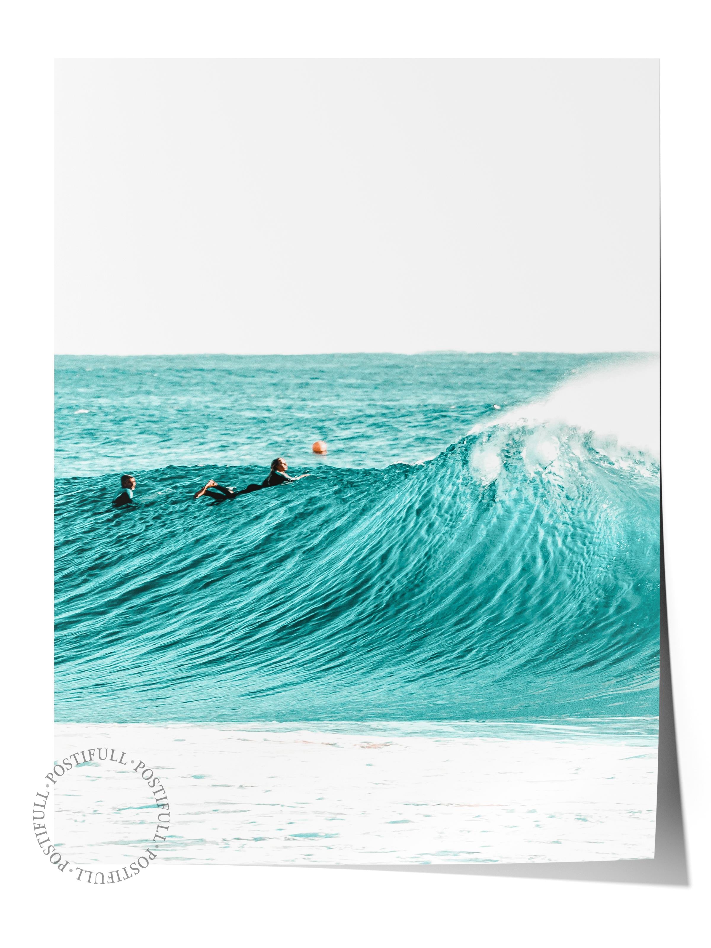 Çerçevesiz Poster, Yaz Temalı Tablo NO:187, Dalgada Sörfçü Fotoğrafı, Mavi Poster, Dikey