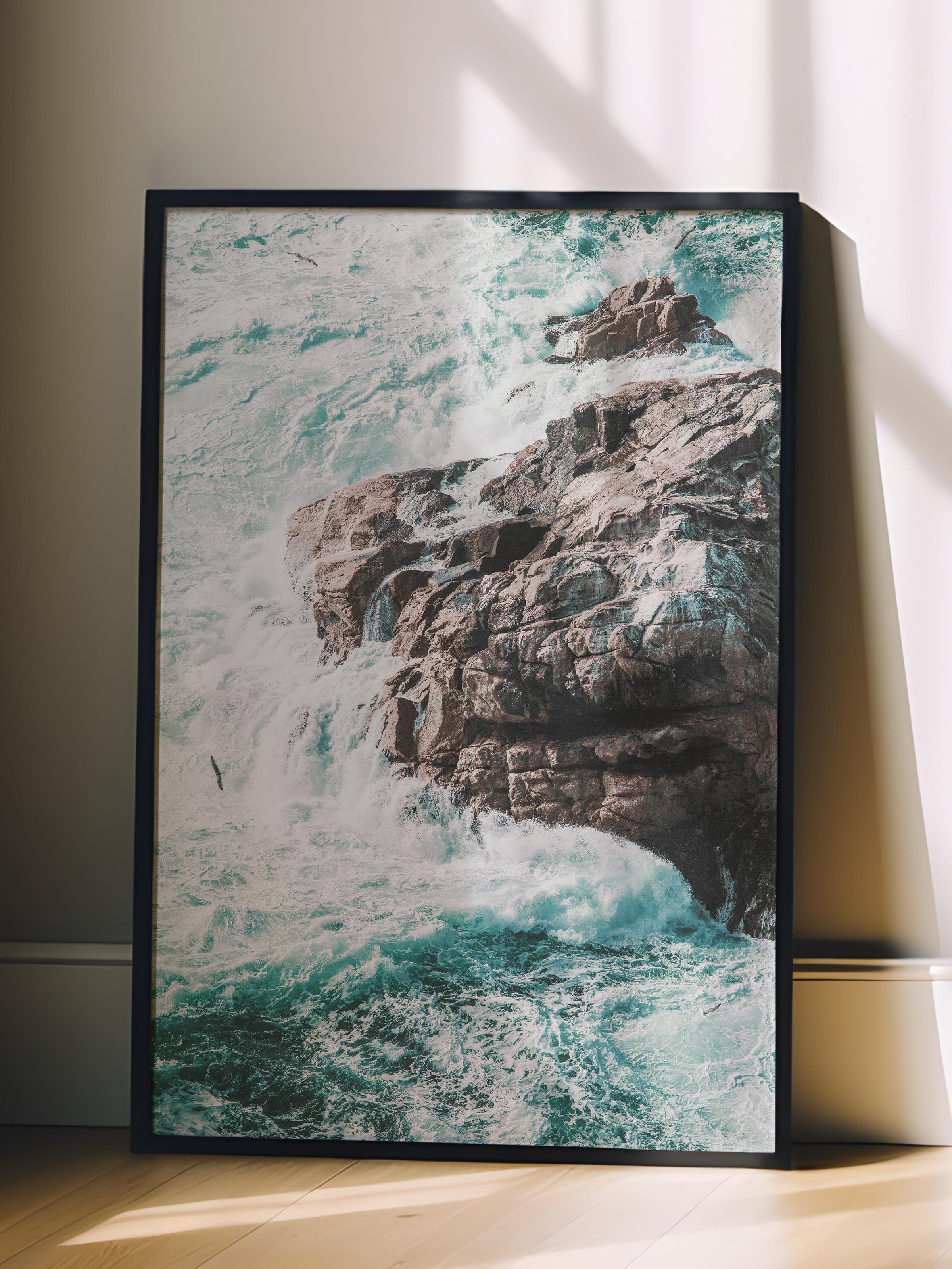 Çerçevesiz Poster, Yaz Temalı Tablo NO:219, Kayalıklar ve Deniz Fotoğrafı, Mavi Poster, Dikey