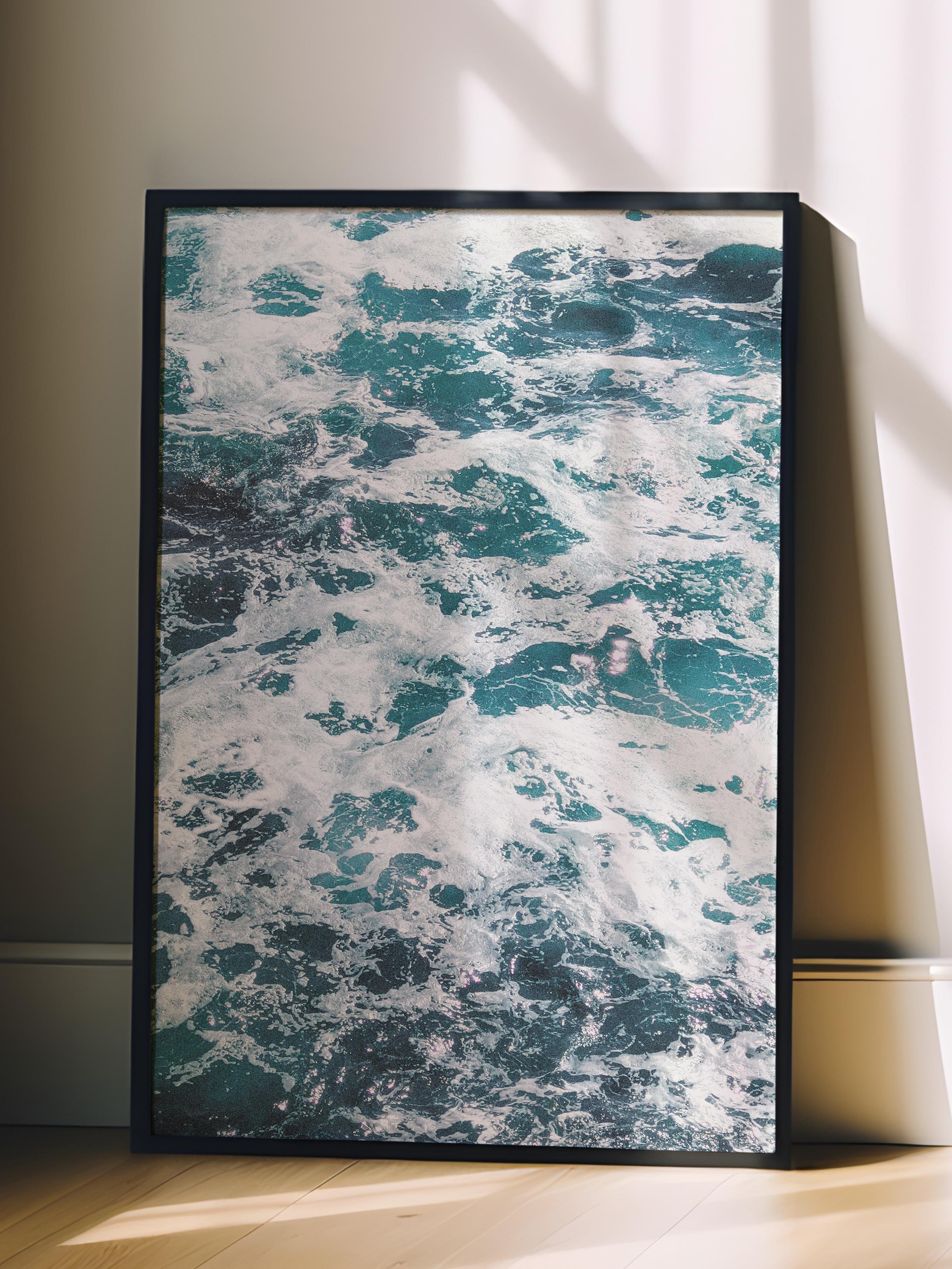 Çerçevesiz Poster, Yaz Temalı Tablo NO:41, Köpüklü Deniz Fotoğrafı, Mavi Poster, Dikey