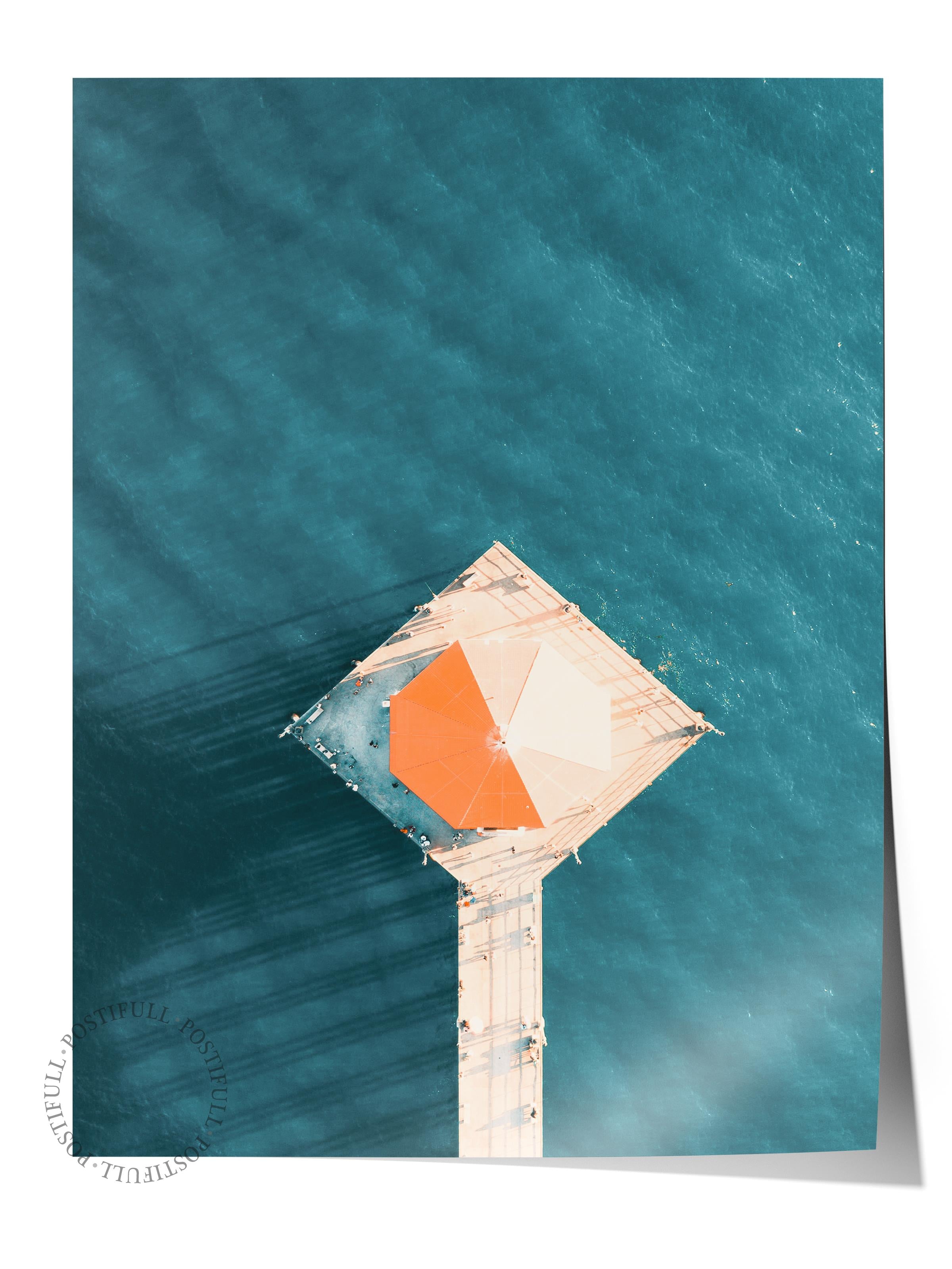 Çerçevesiz Poster, Yaz Temalı Tablo NO:58, Okyanus İşareti Fotoğrafı, Turuncu Poster, Dikey