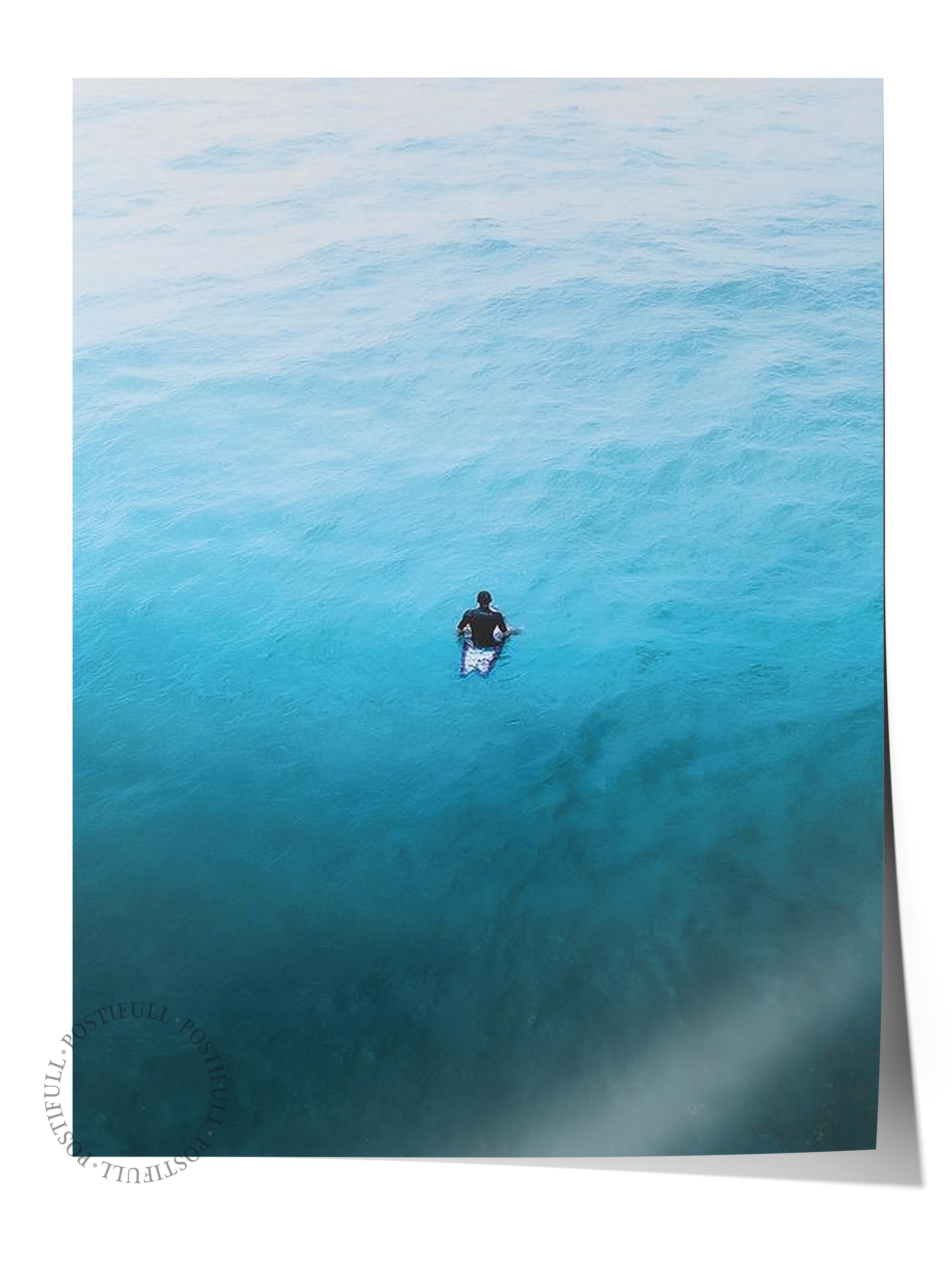 Çerçevesiz Poster, Yaz Temalı Tablo NO:60, Yalnız Sörfçü Fotoğrafı, Mavi Poster, Dikey