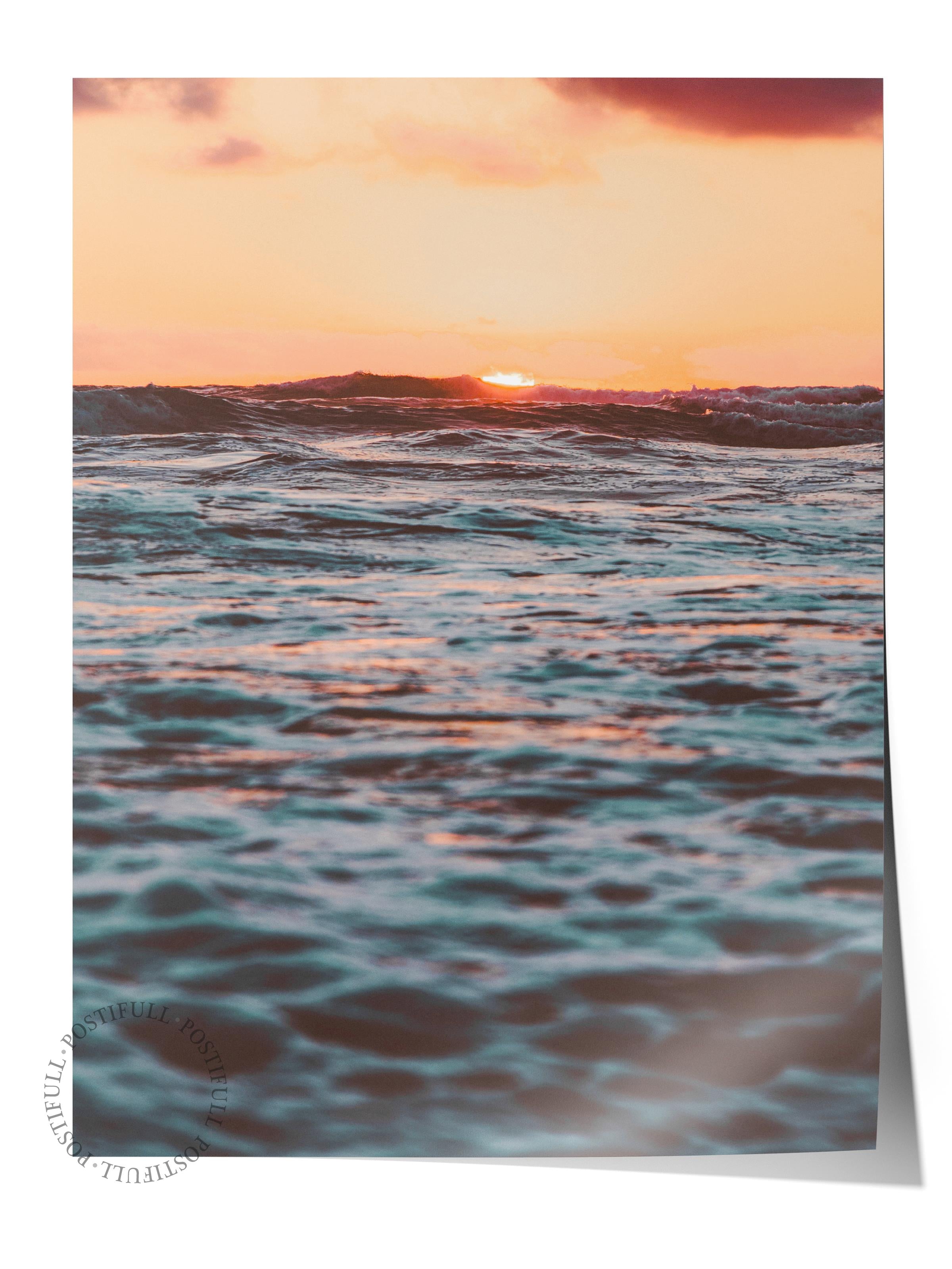 Çerçevesiz Poster, Yaz Temalı Tablo NO:73, Gün Batımında Deniz Fotoğrafı, Turuncu Poster, Dikey