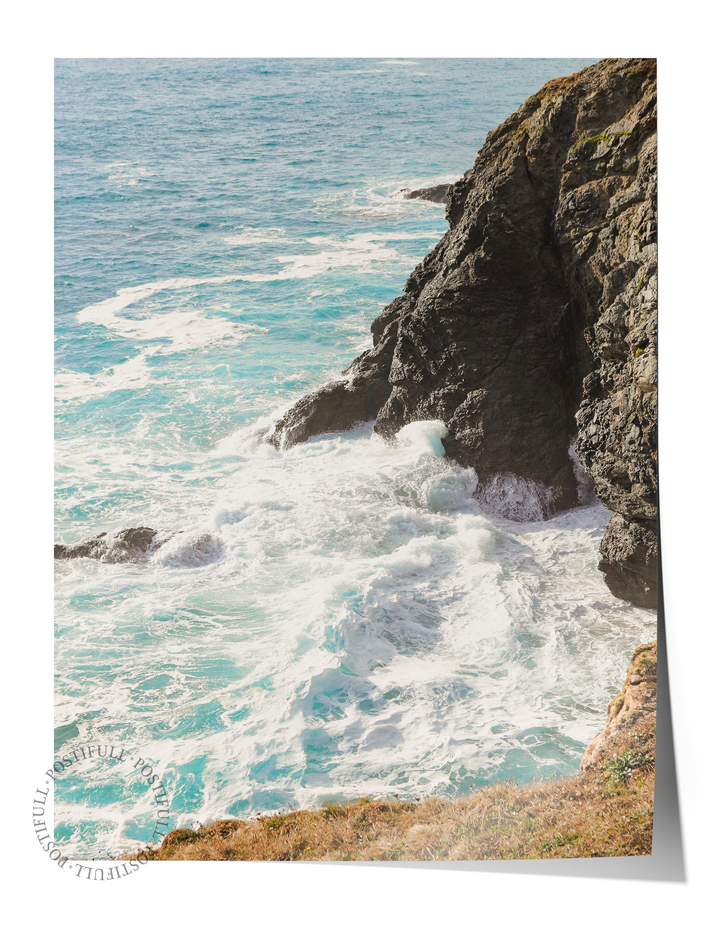 Çerçevesiz Poster, Yaz Temalı Tablo NO:78, Kayalıklarda Deniz Fotoğrafı, Mavi Poster, Dikey